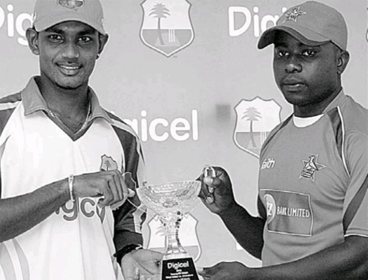 Denesh Ramdin and Prosper Utseya posed ahead of the one-day series between West Indies and Zimbabwe, Trinidad, February 26, 2010