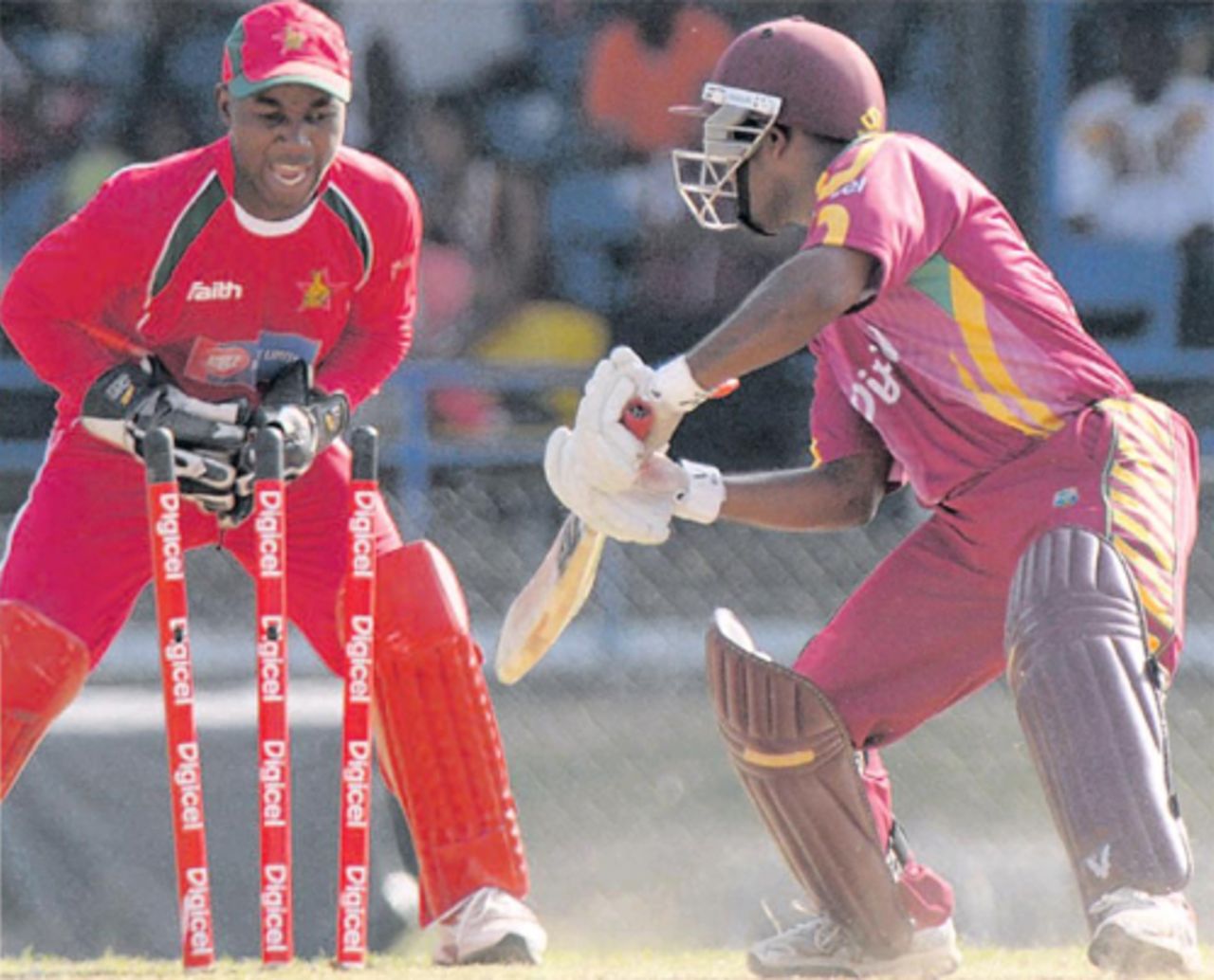 Adrian Barath is bowled by Ray Price after charging down the pitch and missing the ball, West Indies v Zimbabwe, only Twenty20, Trinidad, February 28, 2010