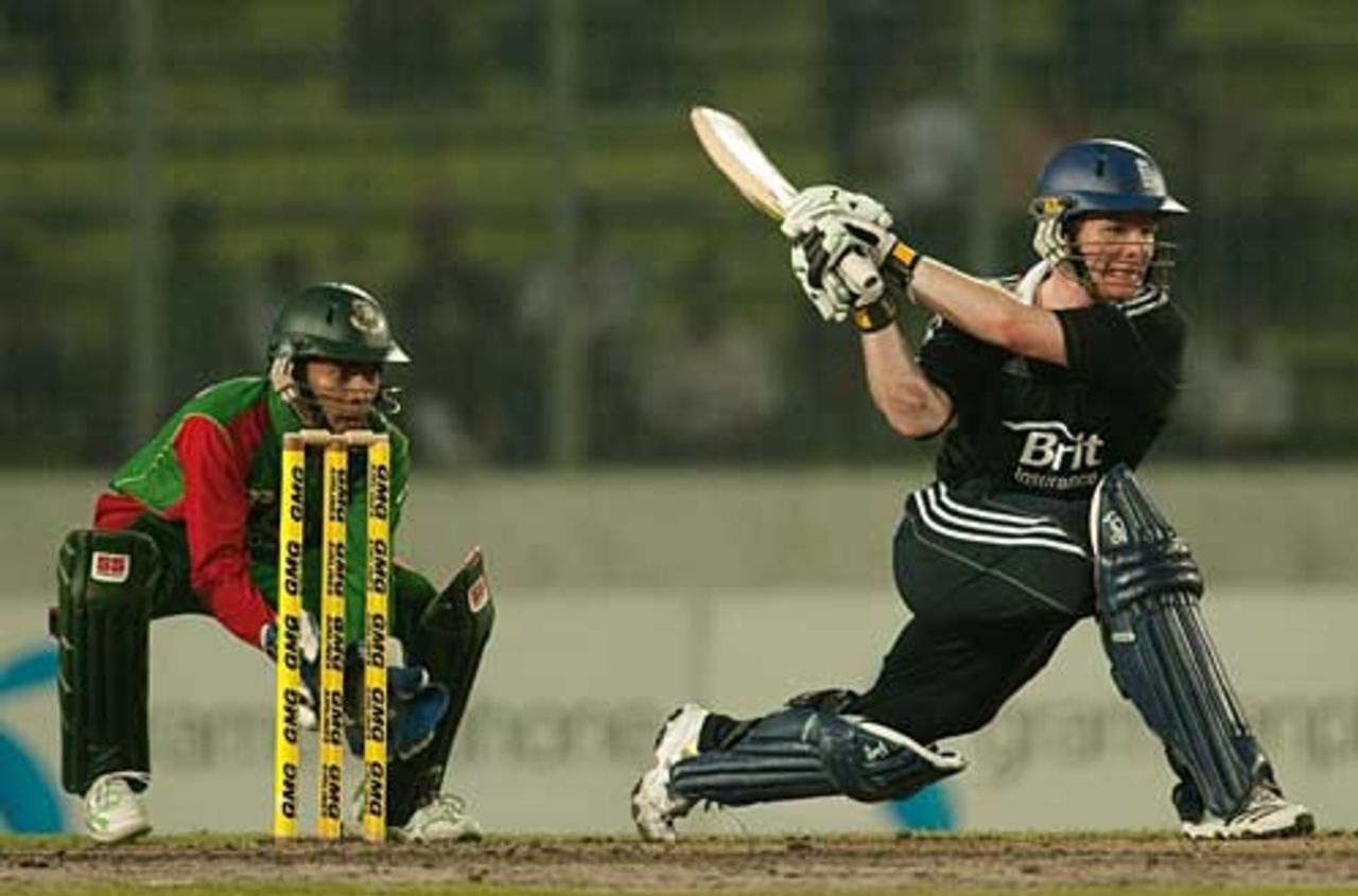 Eoin Morgan brought out his full range of shots during an unbeaten 110, Bangladesh v England, 2nd ODI, Dhaka, March 2, 2010