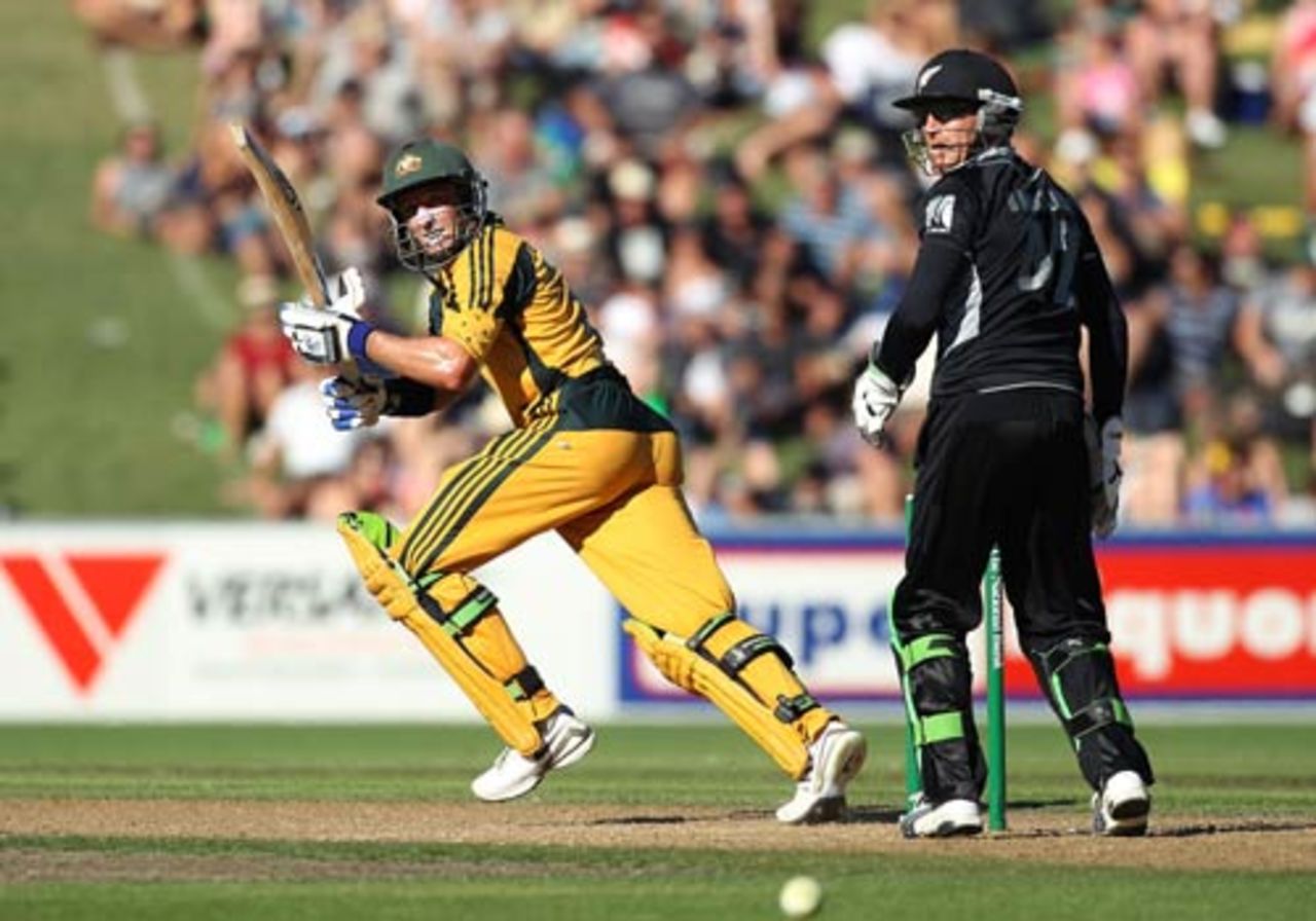 Michael Hussey guides one fine during his 59, New Zealand v Australia, 1st ODI, Napier, March 3, 2010