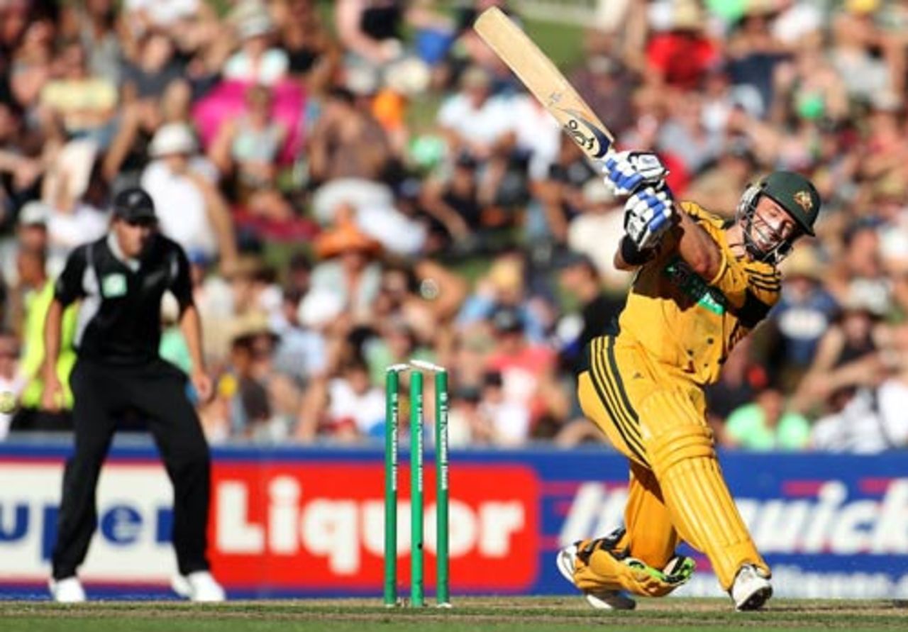 Michael Hussey is bowled for 59, New Zealand v Australia, 1st ODI, Napier, March 3, 2010