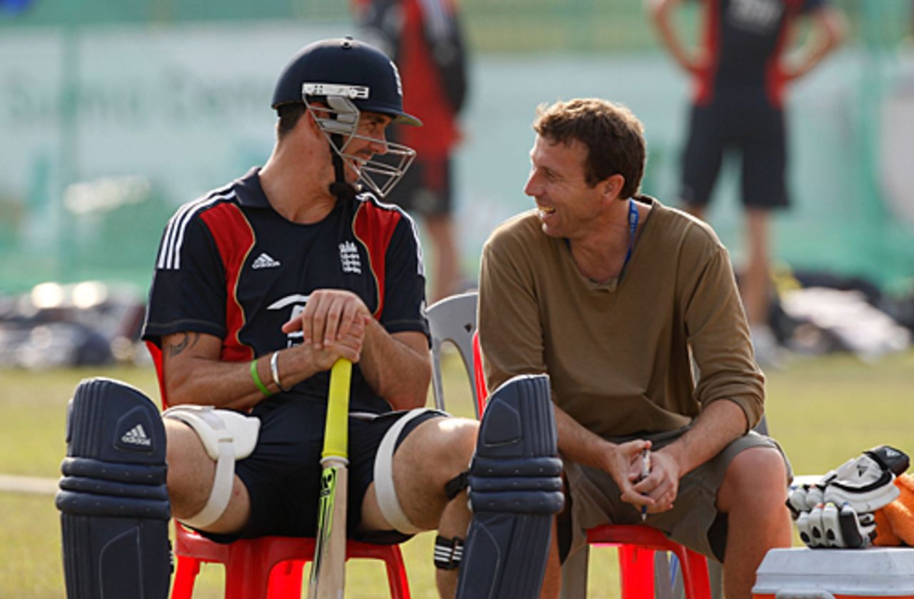 Kevin Pietersen and Mike Atherton share a laugh, Chittagong, March 4, 2010