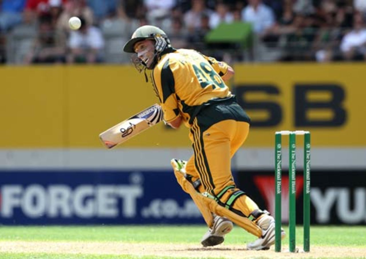 Michael Hussey guides the ball towards point, New Zealand v Australia, 2nd ODI, Auckland, March 6, 2010