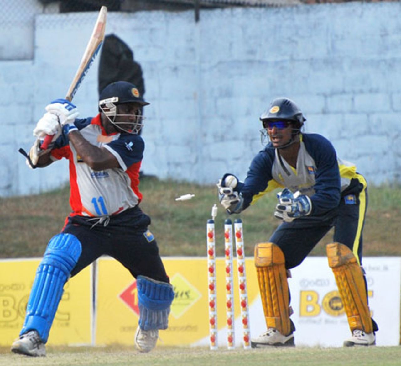 Sanath Jayasuriya is stumped by Kumar Sangakkara off the bowling of Muttiah Muralitharan, Kandurata v Ruhuna, SLC Inter-provincial Twenty20 tournament, Moratuwa, March 6, 2010