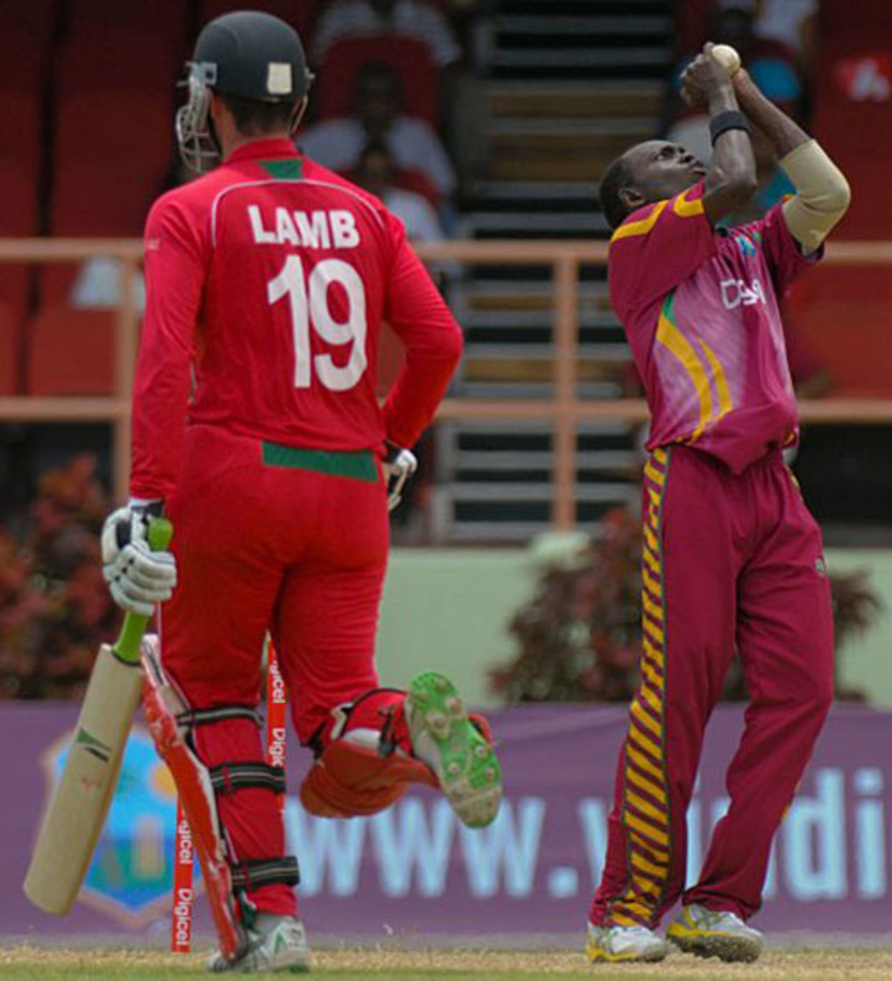 Greg Lamb is caught and bowled by Nikita Miller, West Indies v Zimbabwe, 2nd ODI, Guyana, March 6, 2010