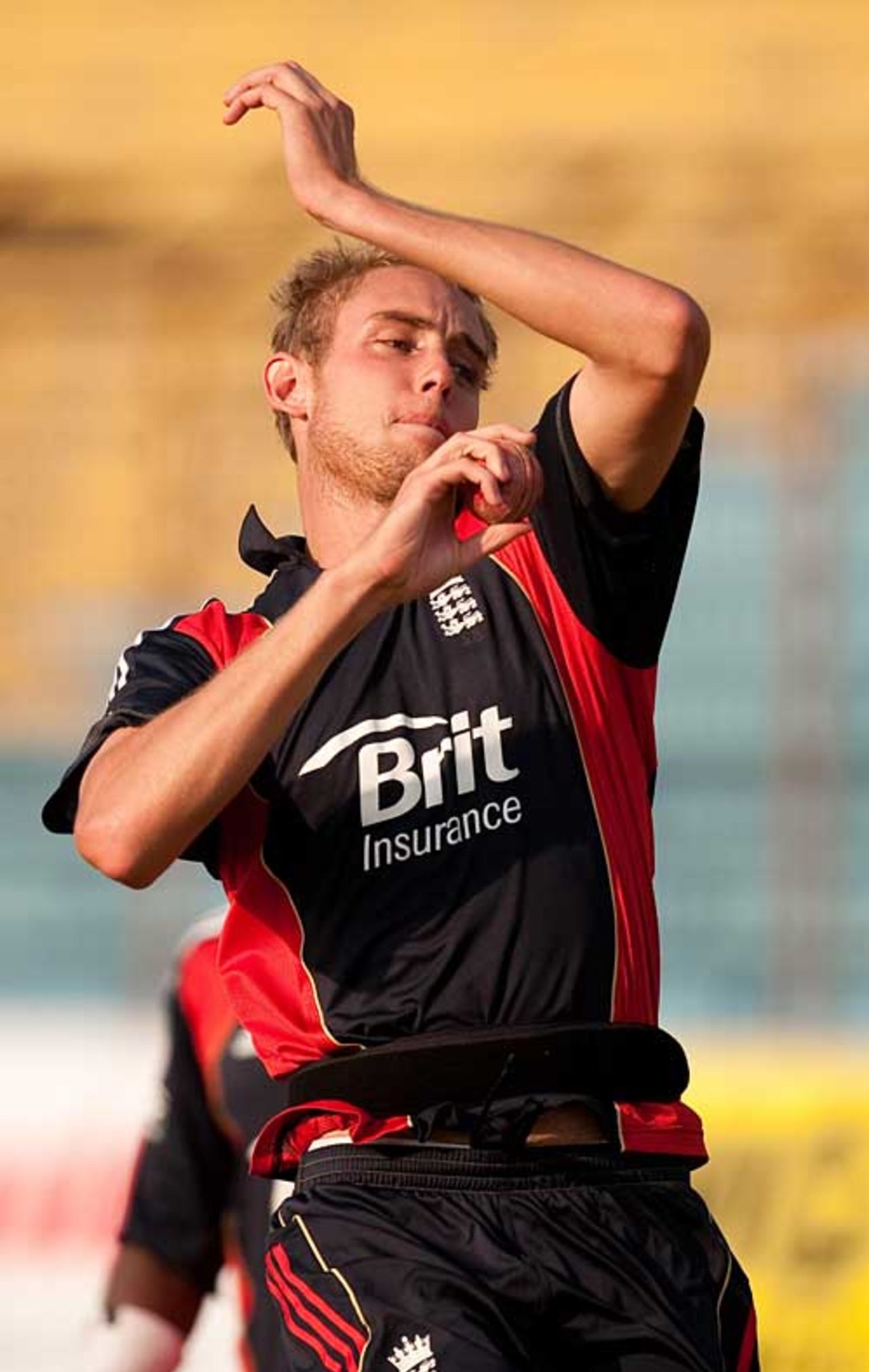 Stuart Broad trained in a back brace as he recovers from back spasms, Chittagong, March 10, 2010