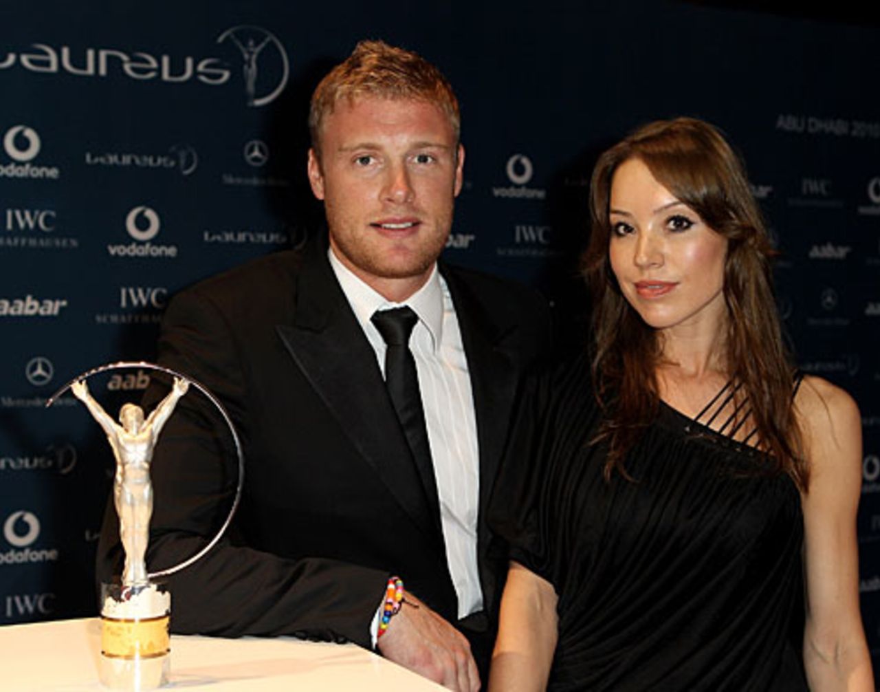 Andrew Flintoff and his wife Rachel attend the Laureus Sports Awards 2010, March 10, 2010