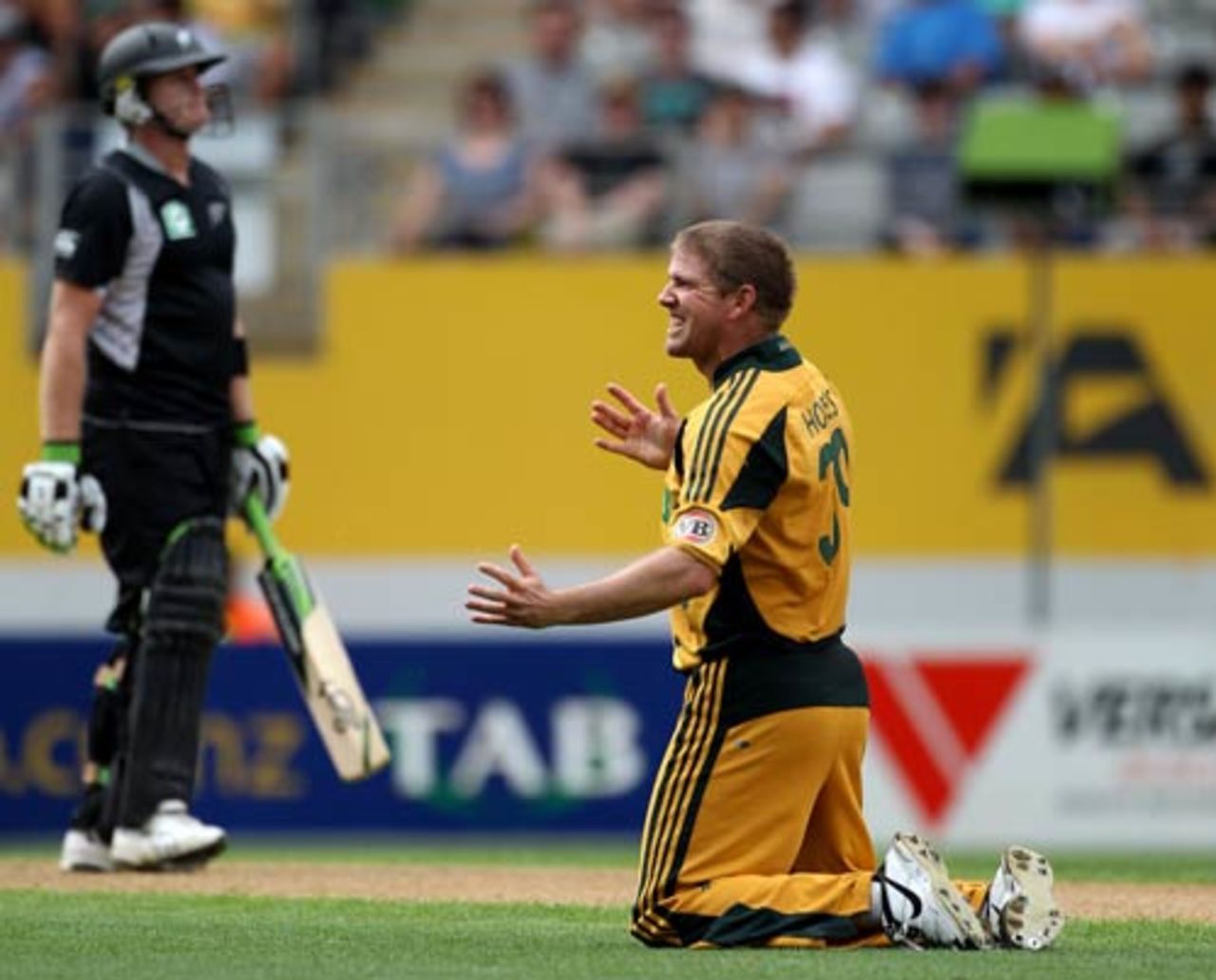 James Hopes is pleased after taking a return catch, New Zealand v Australia, 4th ODI, Auckland, March 11, 2010