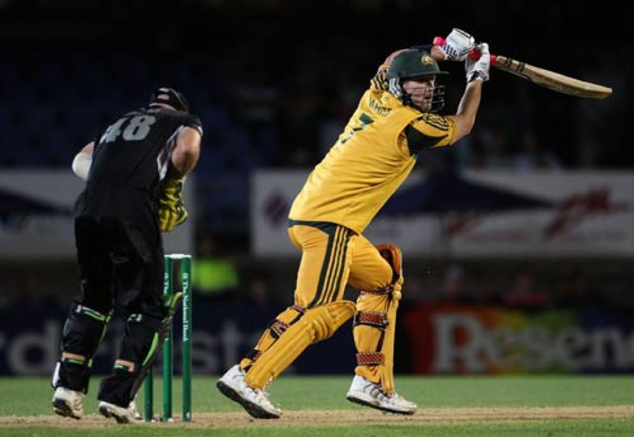 Cameron White drives through the off side, New Zealand v Australia, 4th ODI, Auckland, March 11, 2010