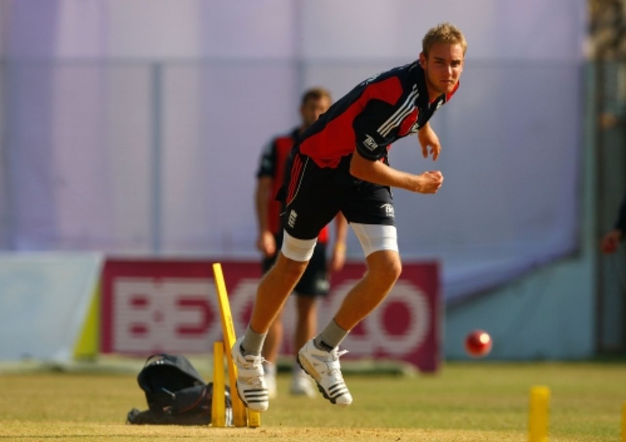 Stuart Broad goes through his paces in the nets - without a back brace - ahead of the first Test, England in Bangladesh, March 11, 2010