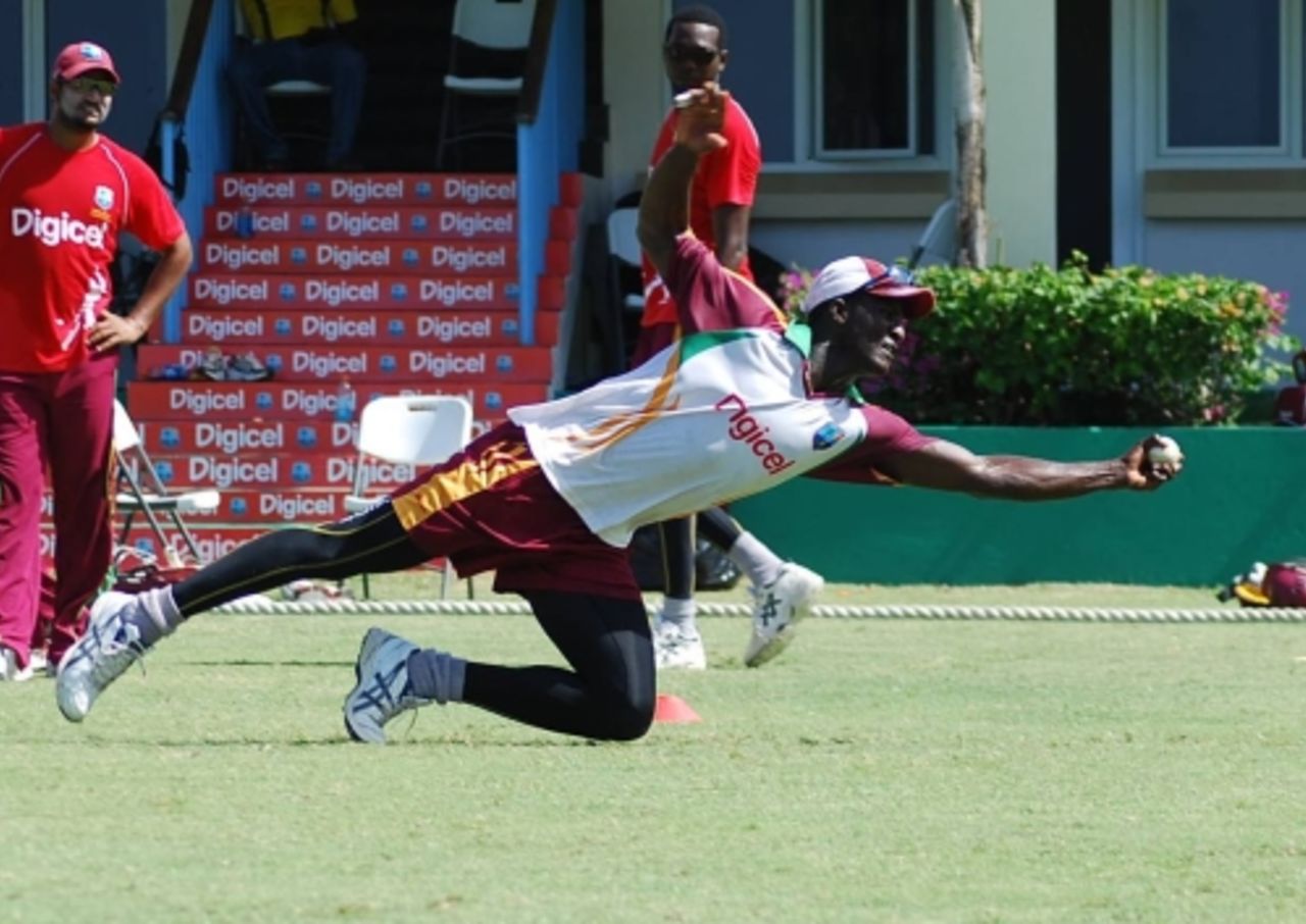 Darren Sammy holds onto a catch during fielding drills, West Indies v Zimbabwe, 4th ODI, Kingstown, March 11, 2010