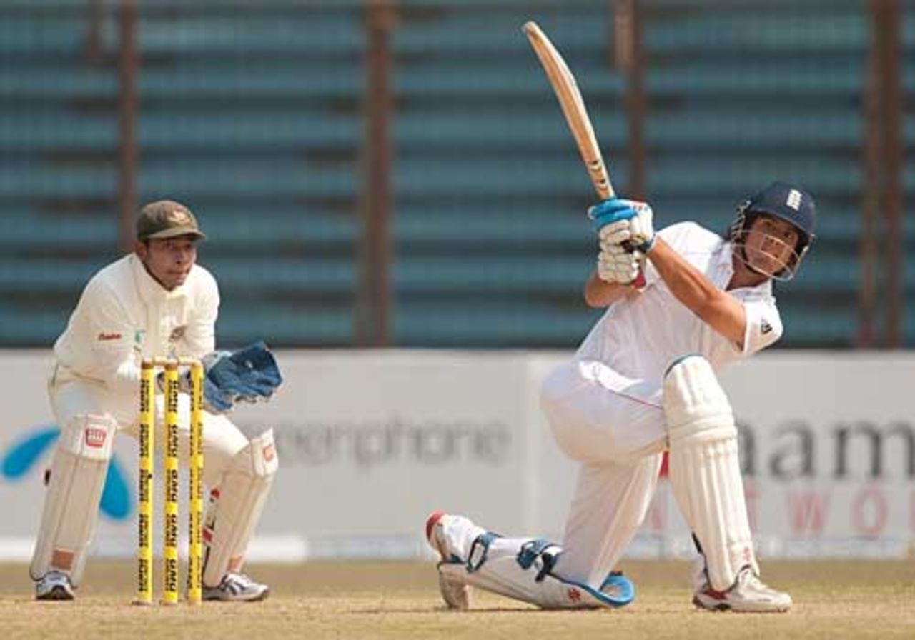 Alastair Cook cleared the boundary with a slog-sweep during his fifty, Bangladesh v England, 1st Test, Chittagong, March 12, 2010