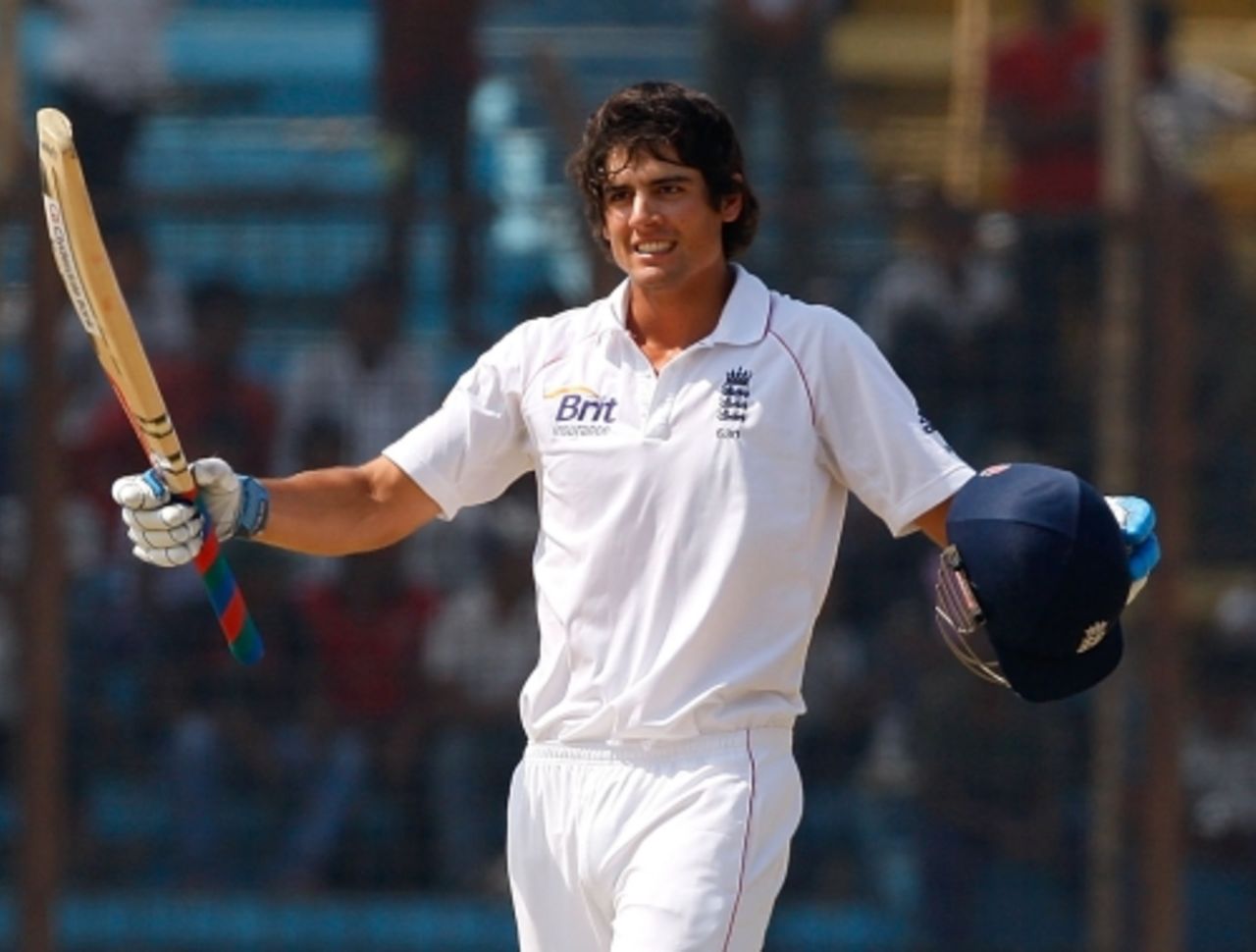 Alastair Cook celebrates his hundred in his first Test in charge of England, Bangladesh v England, 1st Test, Chittagong, March 12, 2010
