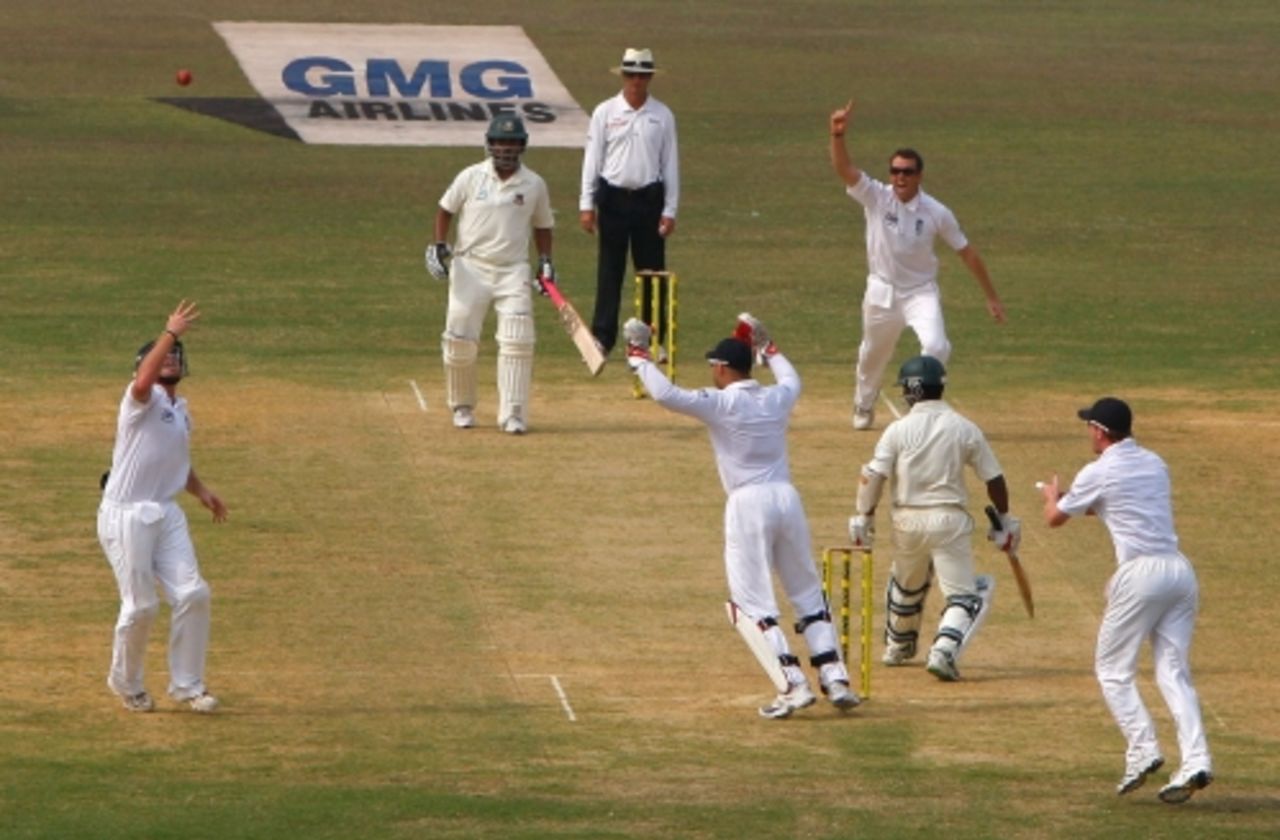 Graeme Swann struck once again in his first over to have Aftab Ahmed caught by Ian Bell at short leg, Bangladesh v England, 1st Test, Chittagong, March 13, 2010