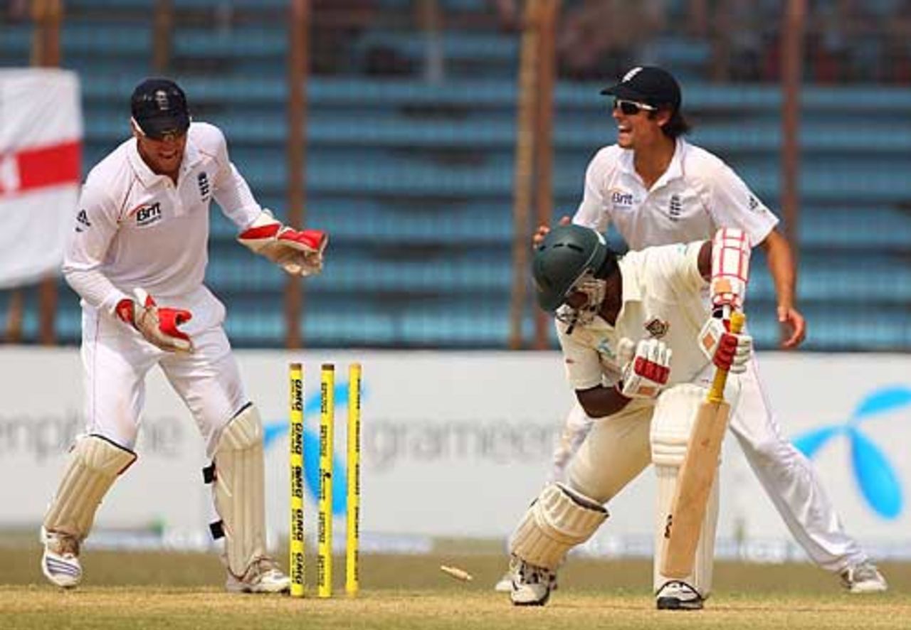 Rubel Hossain was bowled for a duck by Graeme Swann, Bangladesh v England, 1st Test, Chittagong, March 14, 2010