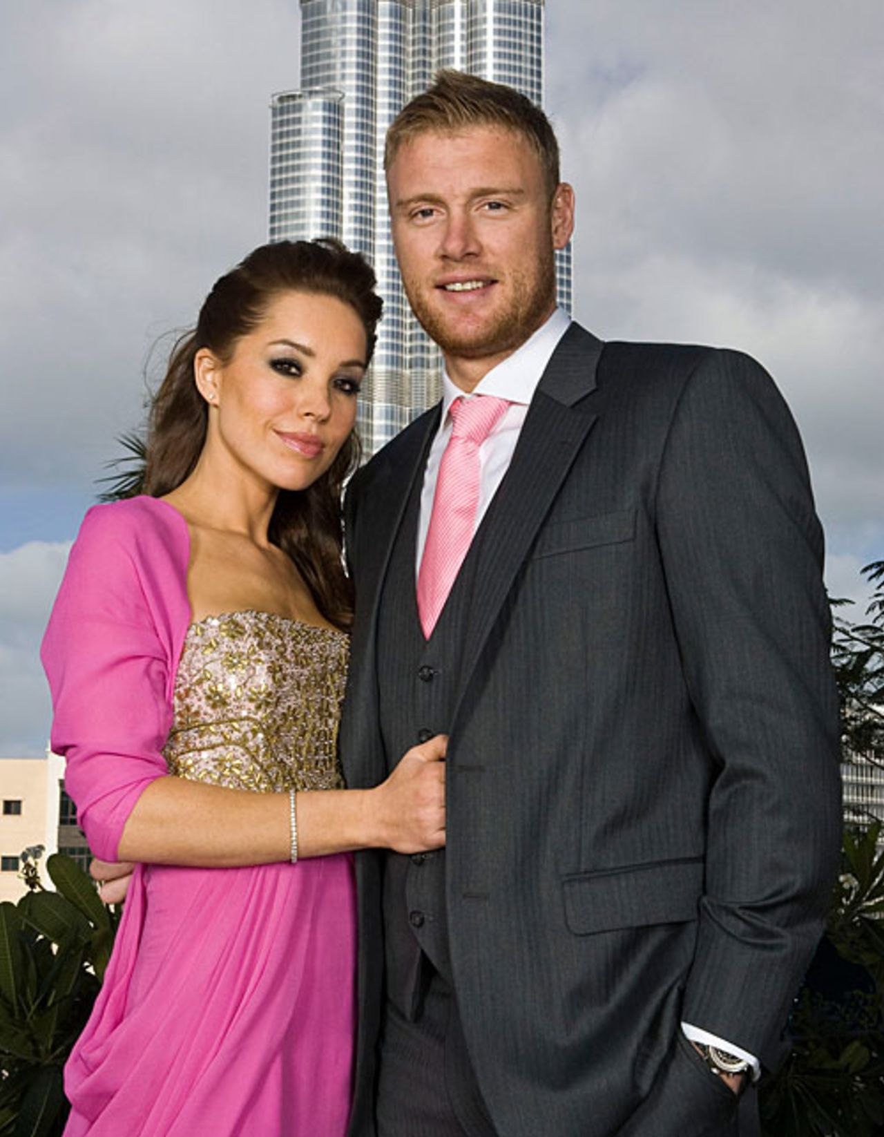 Andrew and Rachael Flintoff in front of the Burj Khalifa, the world's tallest building, January 28, 2010