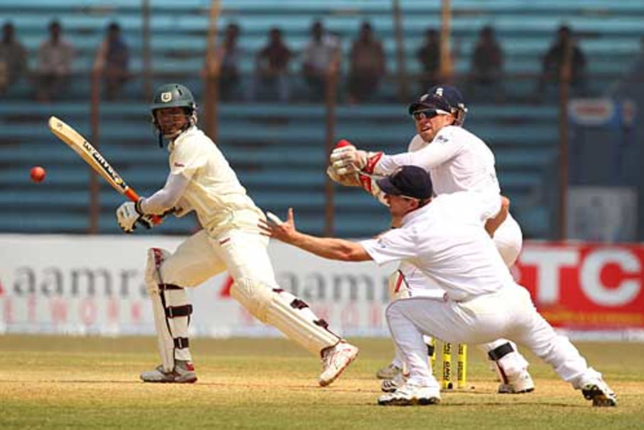 Junaid Siddique edges past slip during his hundred, Bangladesh v England, 1st Test, Chittagong, March 16, 2010