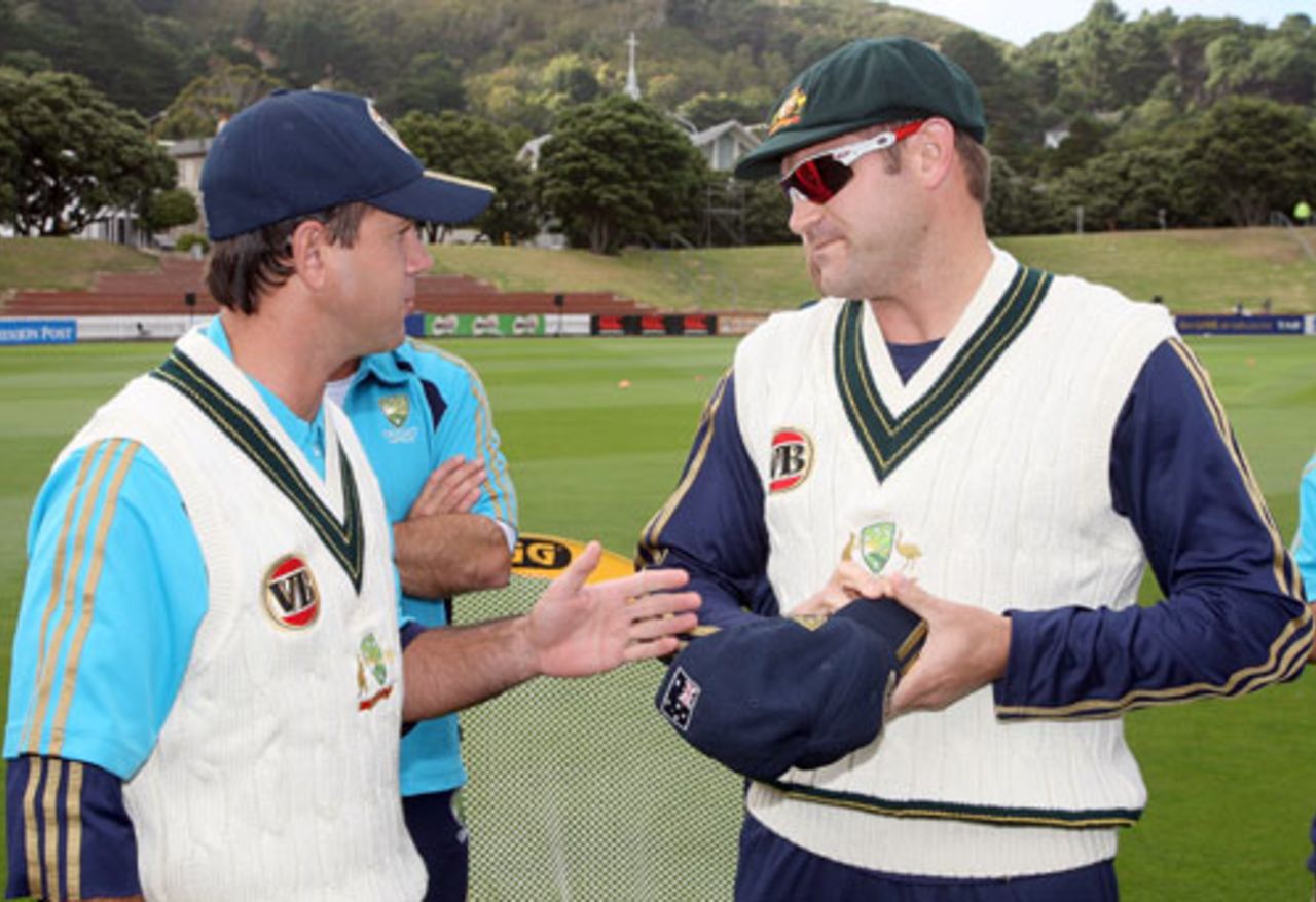 Ricky Ponting presents Ryan Harris with his baggy green, New Zealand v Australia, 1st Test, 1st day, Wellington, March 19, 2010