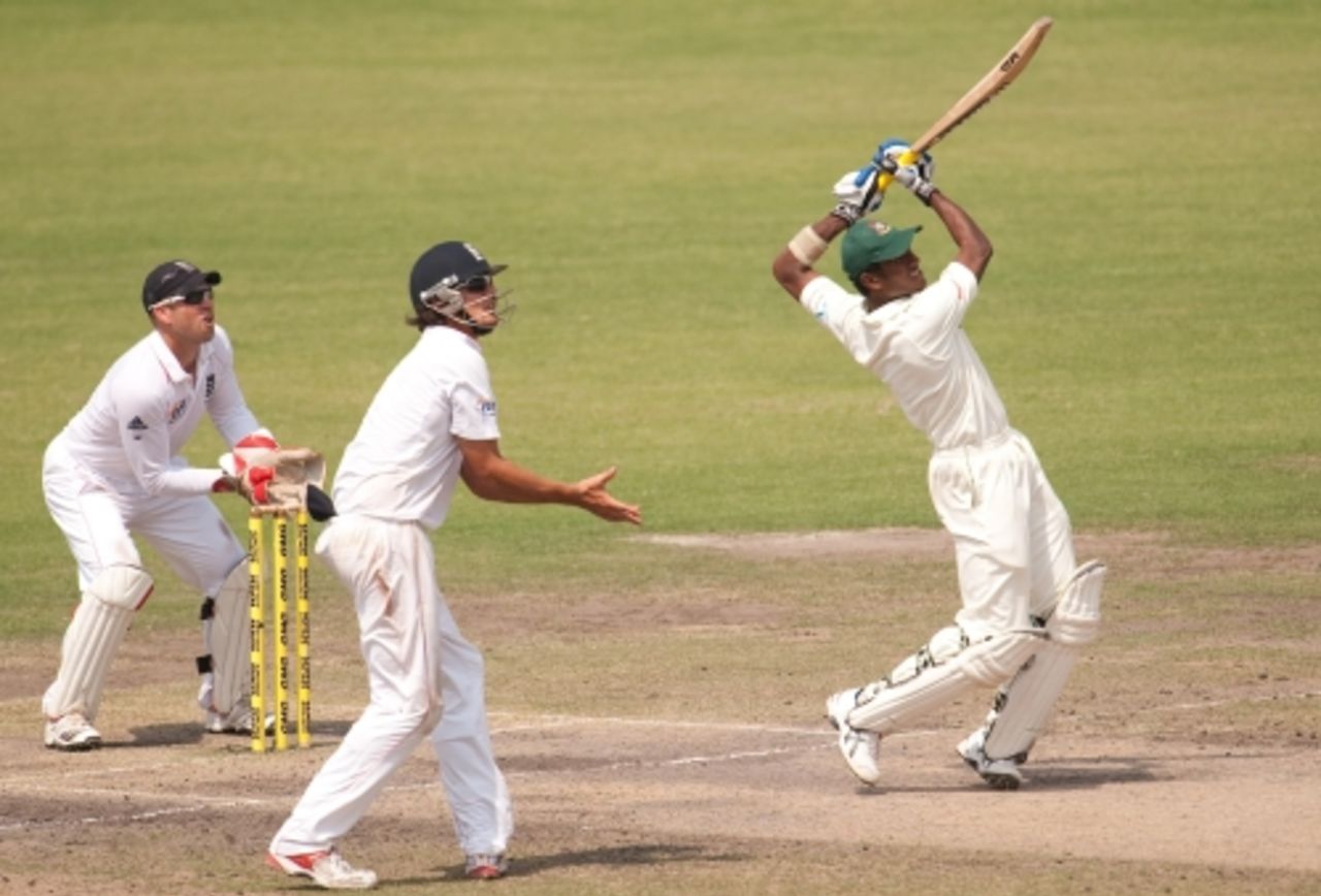 Jahurul Islam was out for 0 in the first innings, and his first scoring shot in the second was a six over long on, Bangladesh v England, 2nd Test, Dhaka, March 23, 2010