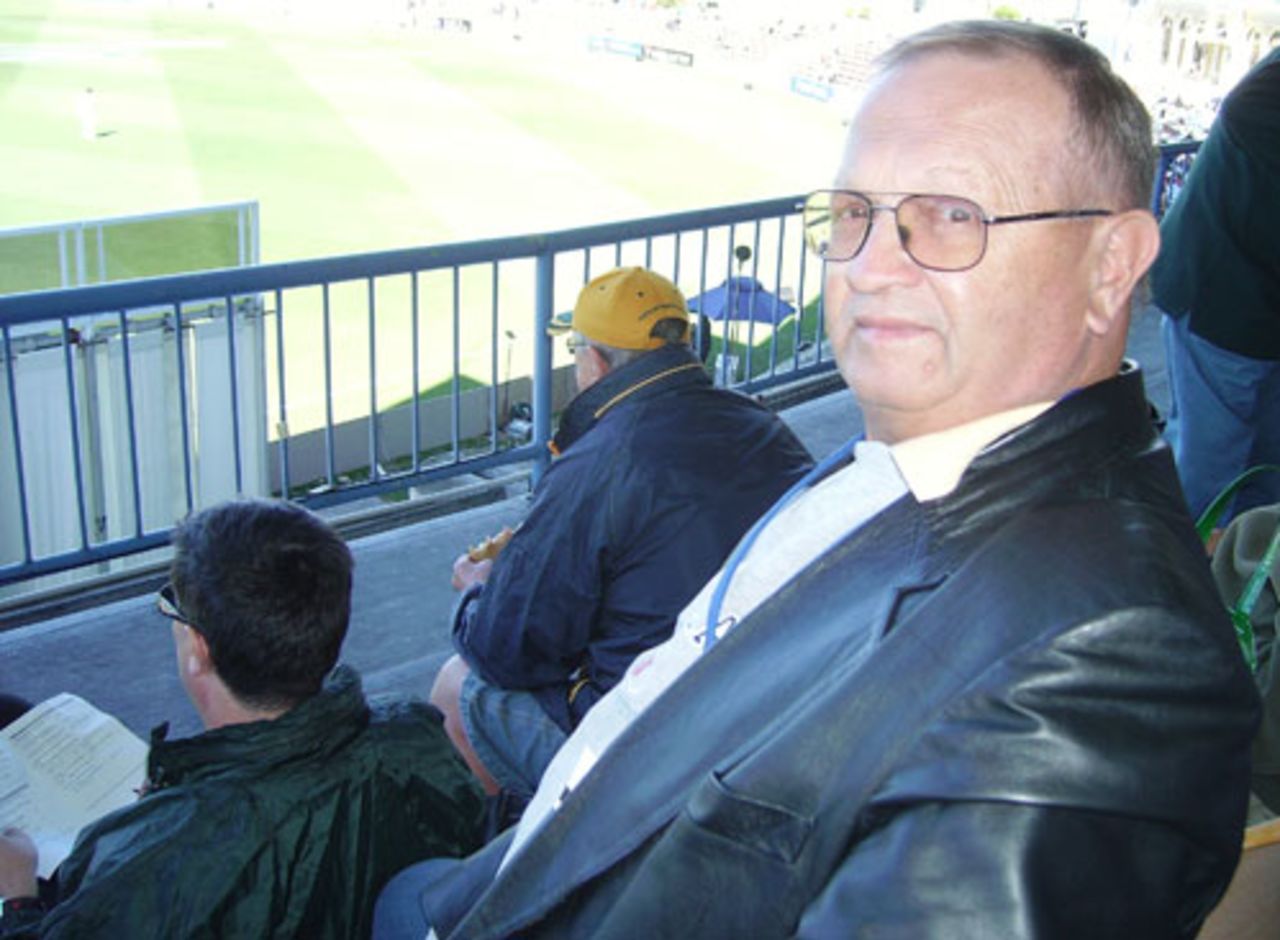 Jim Harris, the proud father of Ryan Harris, watches his son make his Test debut, New Zealand v Australia, 1st Test, 5th day, Wellington, March 23, 2010