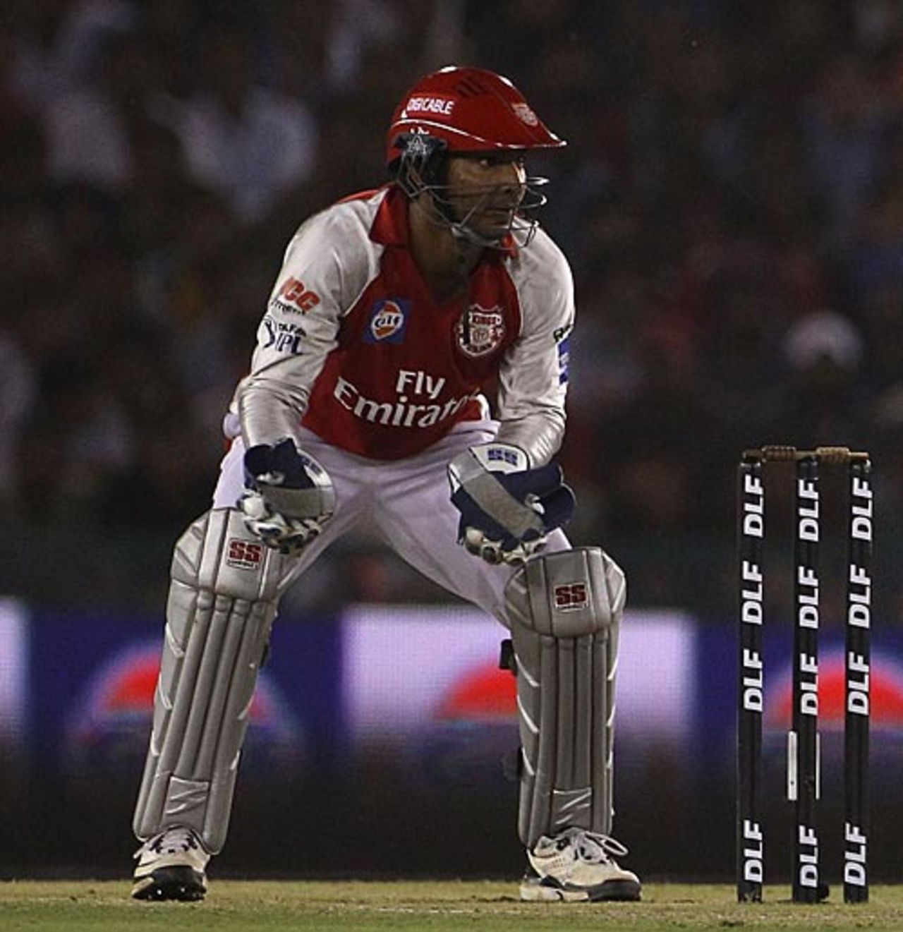 Kumar Sangakkara watches the ball, Kings XI Punjab v Rajasthan Royals, IPL, Mohali, March 24, 2010