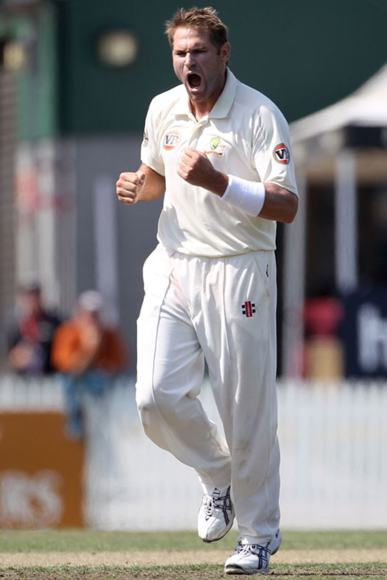 Ryan Harris picked up three wickets, including Daniel Vettori, New Zealand v Australia, 2nd Test, Hamilton, 2nd day, March 28, 2010