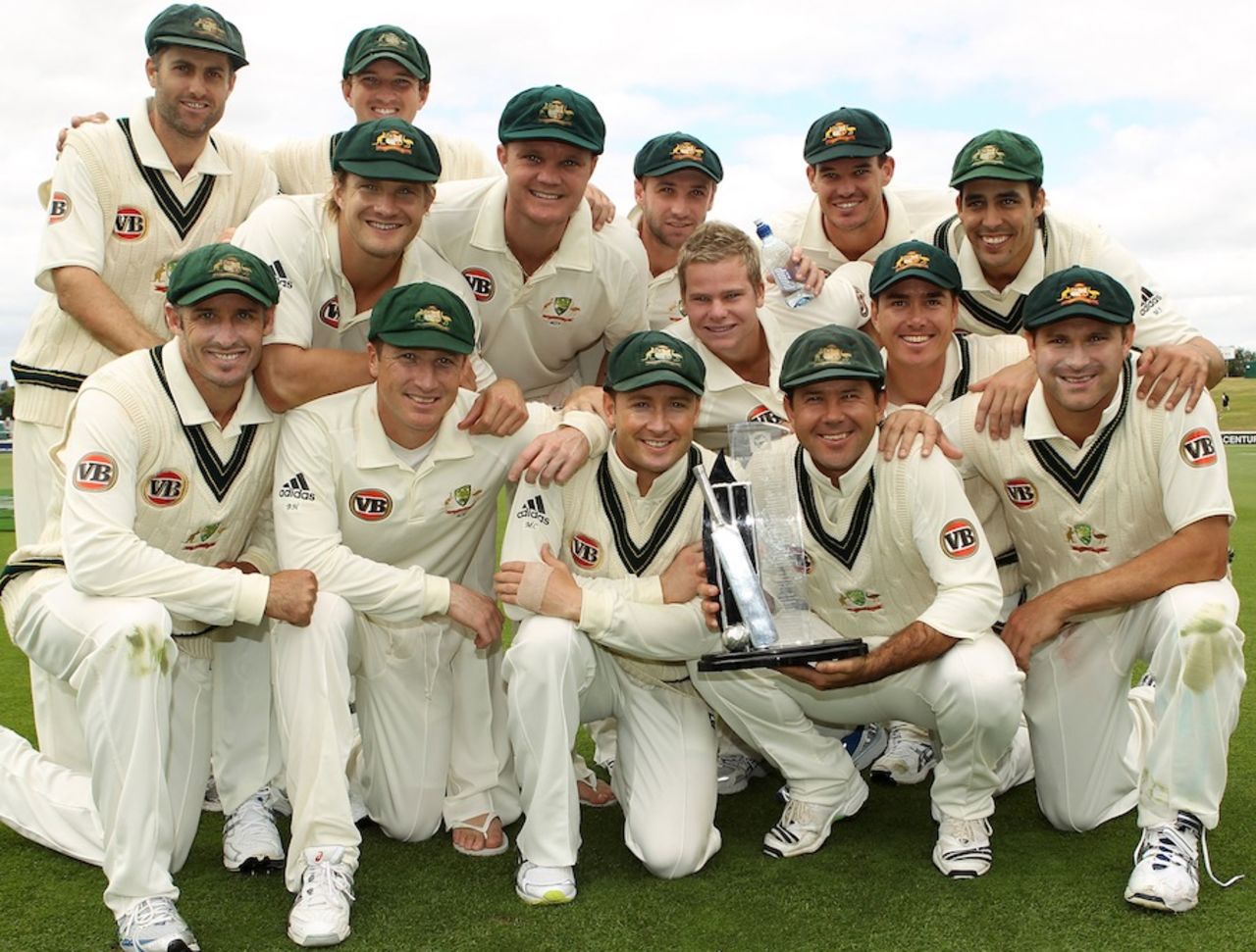 Australia celebrate with the Trans-Tasman Trophy, New Zealand v Australia, 2nd Test, Hamilton, 5th day, March 31, 2010