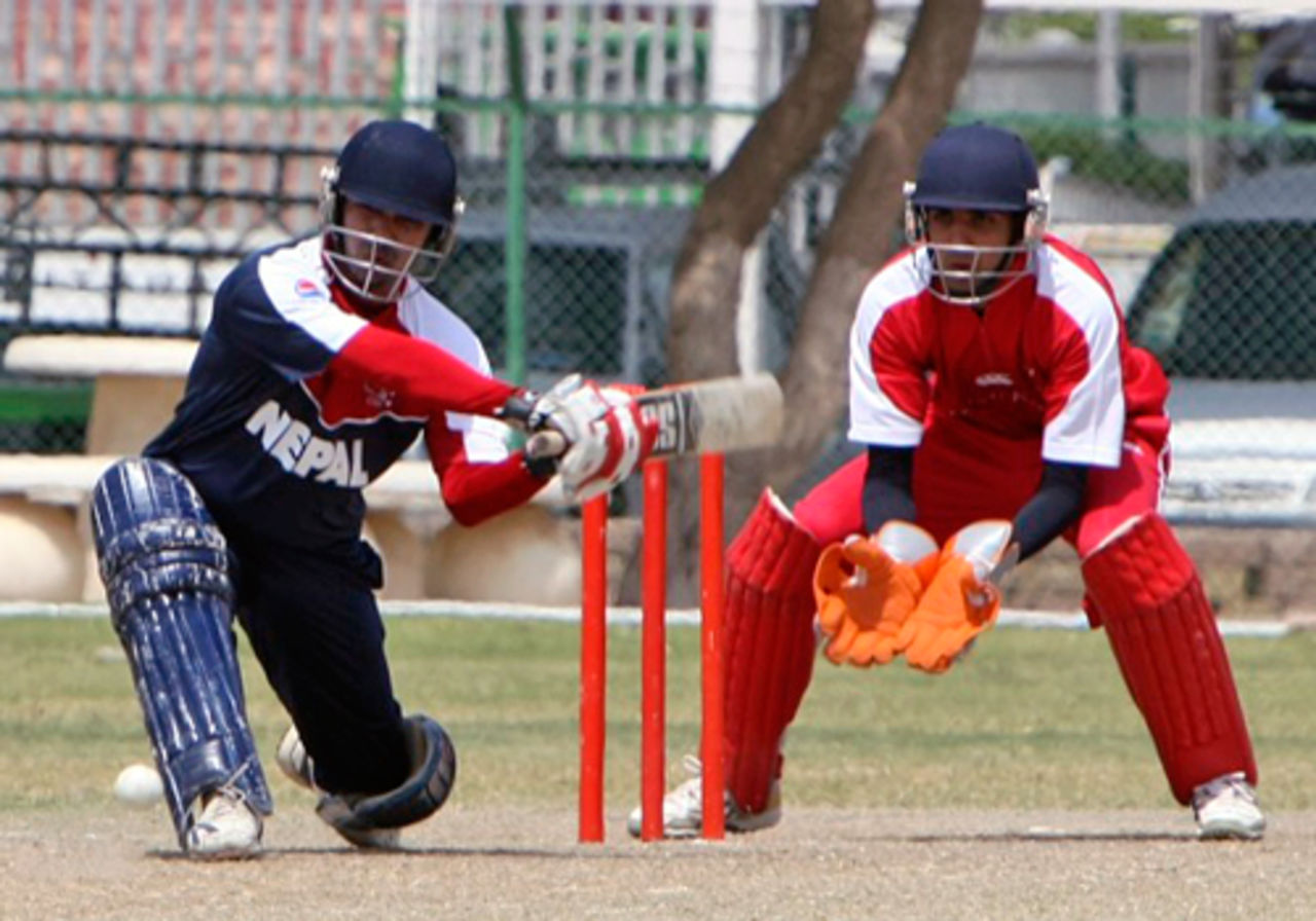 Nepal's Mehboob Alam sweeps the ball during his innings against Hong Kong at the ACC Trophy Elite 2010 being played in Kuwait