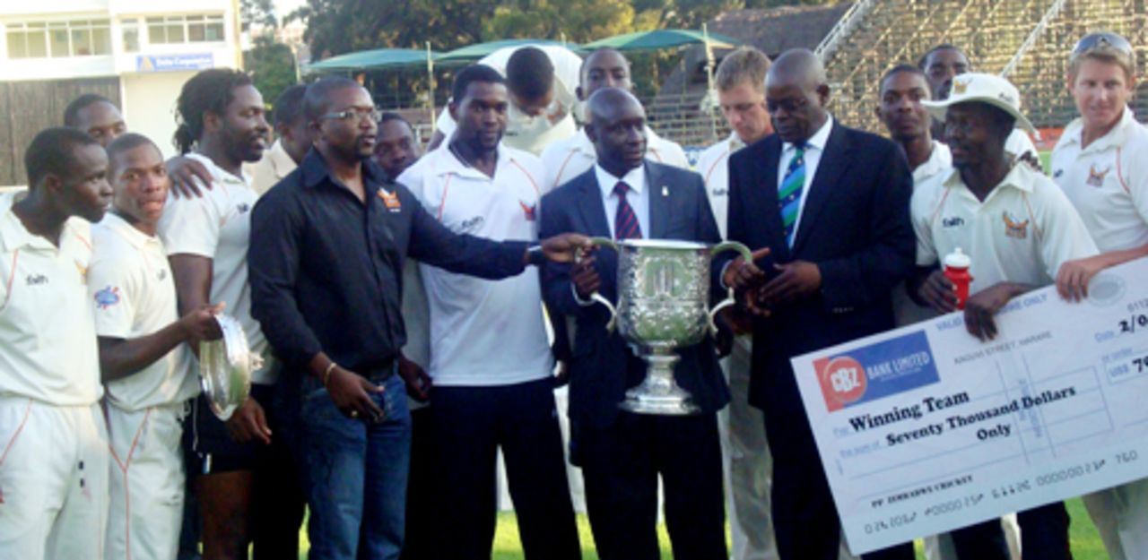 Mashonaland Eagles are presented with the Logan Cup, Mashonaland Eagles v Mid West Rhinos, Logan Cup final, Harare Sports Club, April 3, 2010