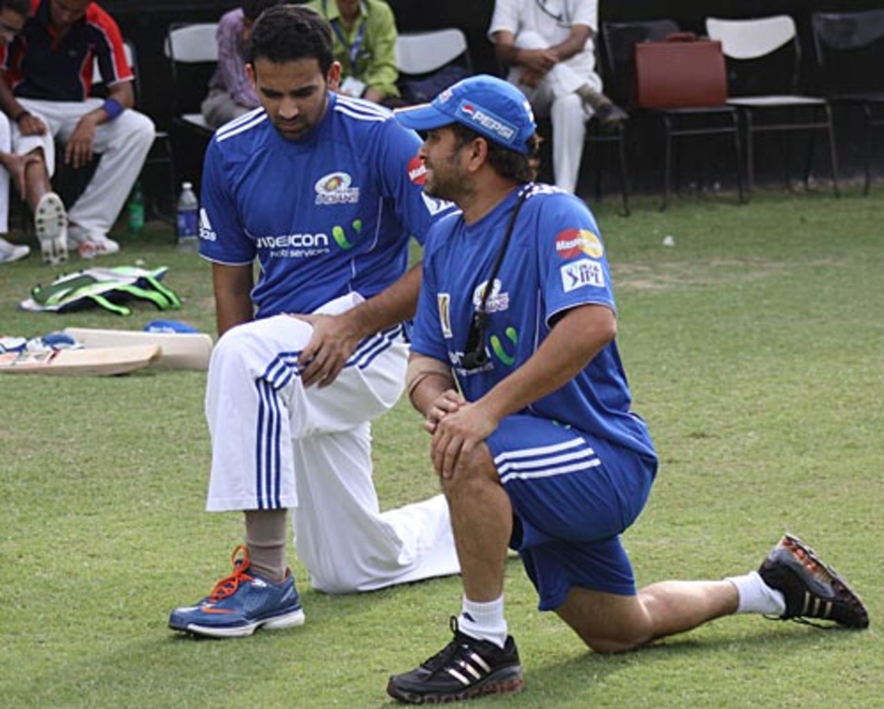 Sachin Tendulkar and Zaheer Khan during a training session, Mohali, April 8, 2010