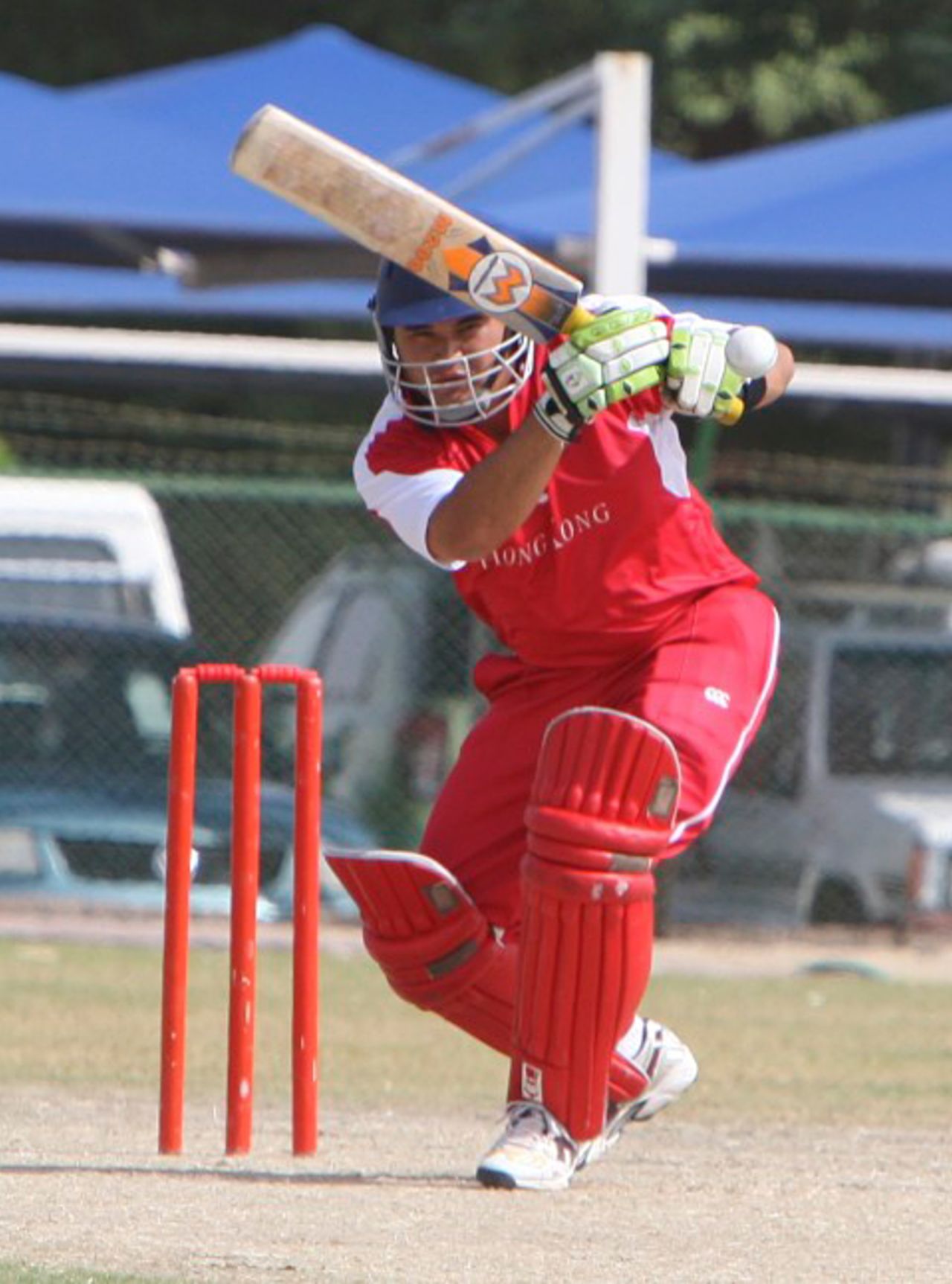 Roy Lamsam drives down the ground against Afghanistan at the ACC Trophy Elite 2010 played in Kuwait