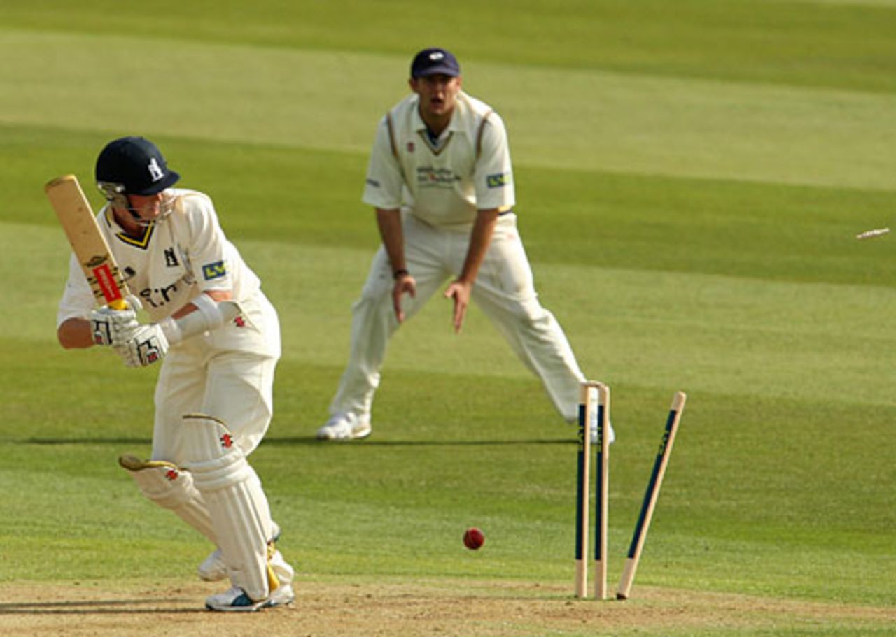 Chris Woakes is bowled by Steven Patterson as Warwickshire subside to 217 all out, Warwickshire v Yorkshire, County Championship Division One, Edgbaston, April 9, 2010