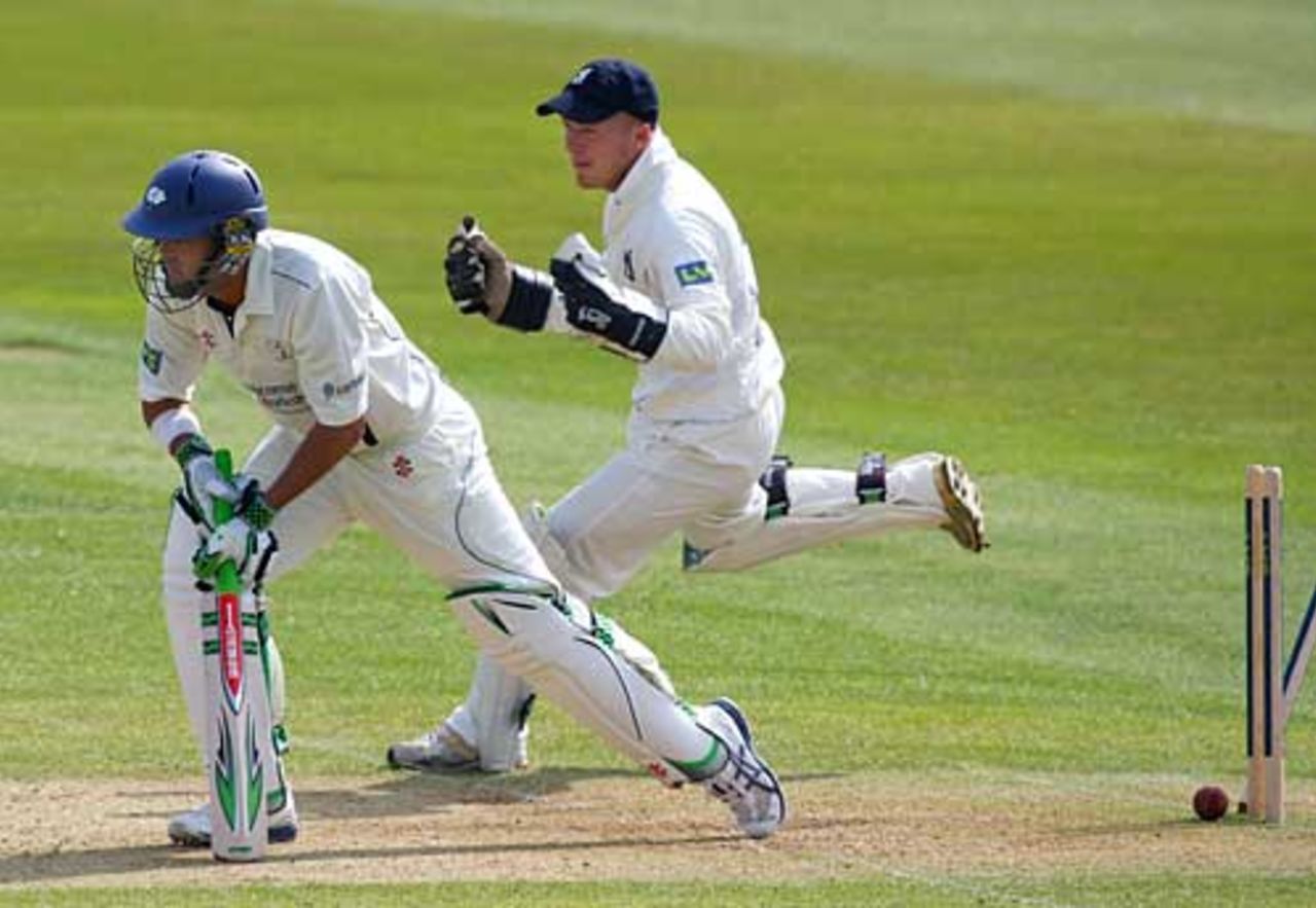Tim Ambrose celebrates as Jacques Rudolph is bowled, Warwickshire v Yorkshire, County Championship Division One, Edgbaston, April 10, 2010