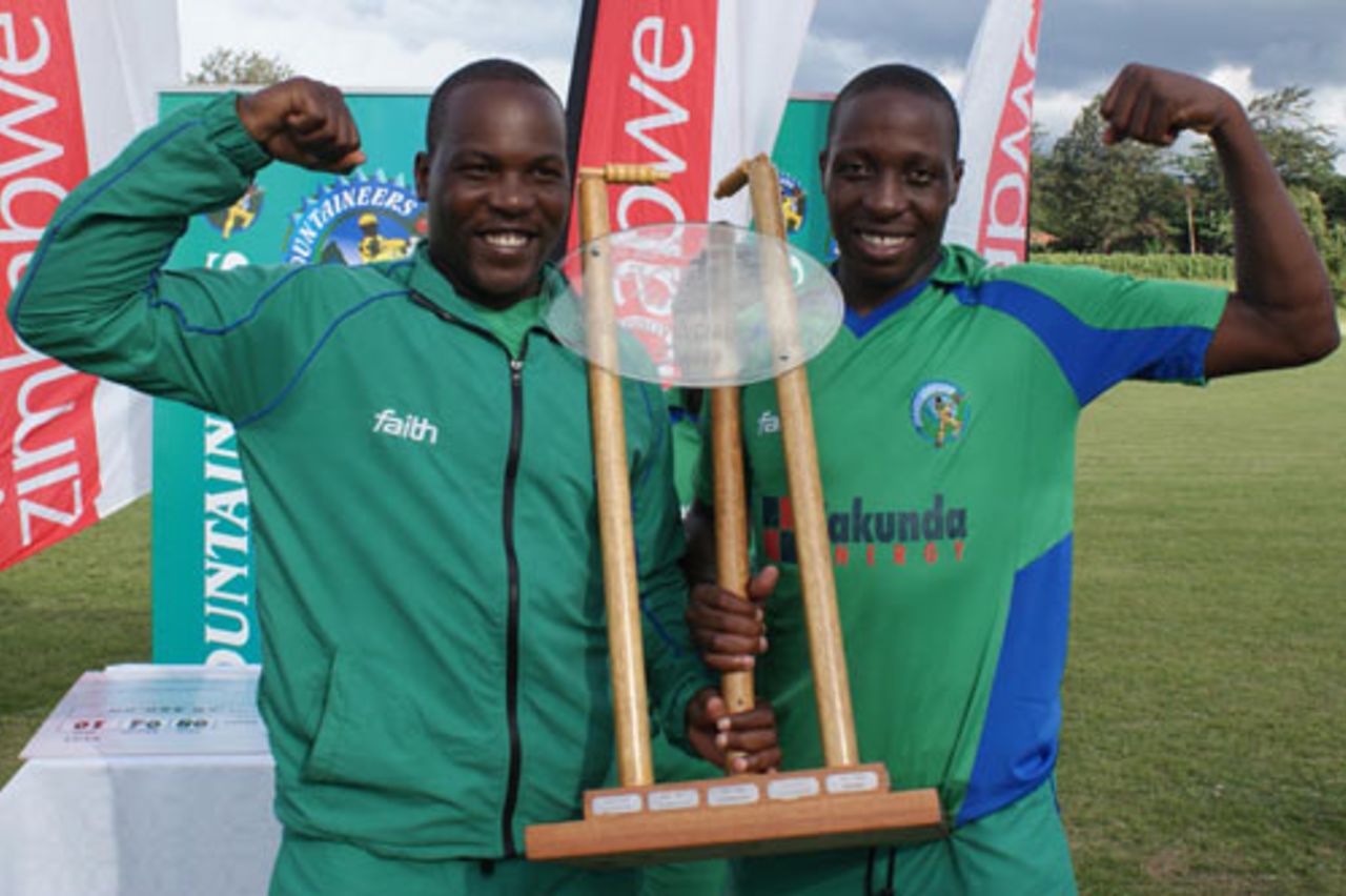 Hamilton Masakadza and Shingirai Masakadza with the trophy, Mountaineers v Mid West Rhinos, Faithwear Cup final, Mutare, April 10, 2010