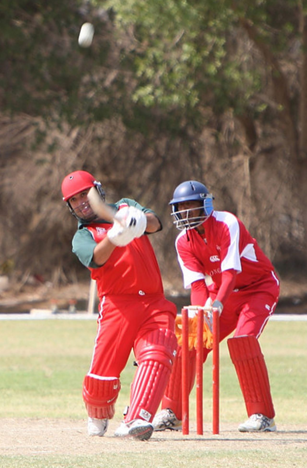 Oman's Amir Ali hits out but he's caught in the deep by Nizakat Khan at the ACC Trophy Elite 2010 played in Kuwait