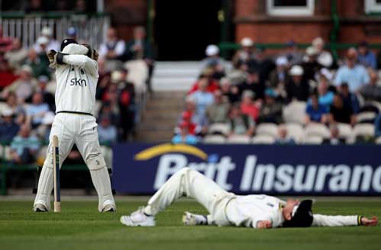 So close: Tim Ambrose despairs after Ian Bell's run-out attempt misses, Lancashire v Warwickshire, County Championship, Division One, April 15, 2010