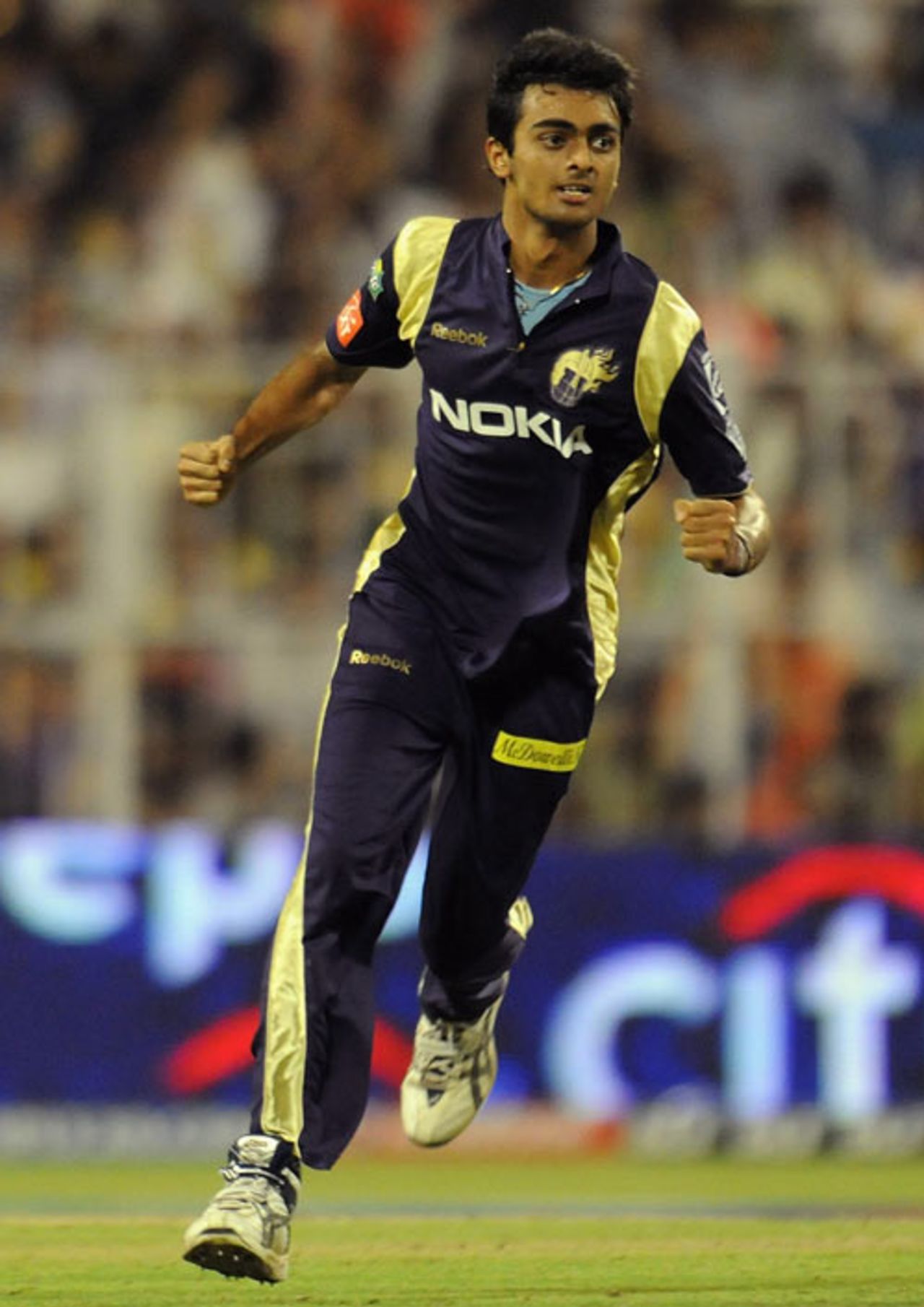 Jaydev Unadkat took three wickets, including the important one of Yusuf Pathan, Kolkata Knight Riders v Rajasthan Royals, IPL, Eden Gardens, April 17, 2010
