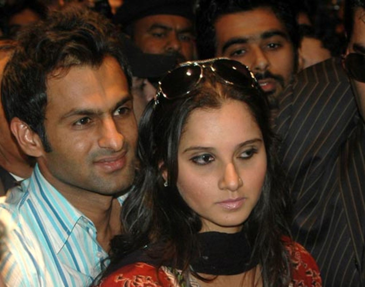 Shoaib Malik and his wife Sania Mirza, the Indian tennis player, arrive in Lahore, April 23, 2010