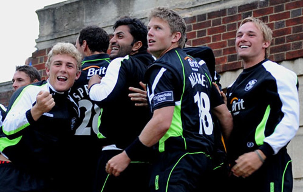Rory Hamilton-Brown and his Surrey team-mates celebrate their tense, last-over victory over Lancashire, Surrey v Lancashire, Clydesdale Bank 40, Group A,  Whitgift School, April 25, 2010