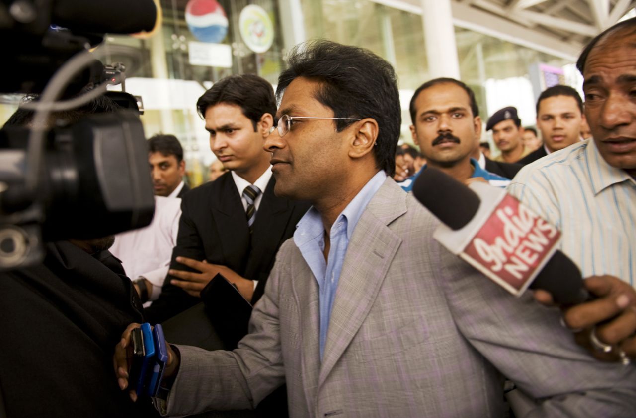 Lalit Modi arrives at the domestic terminal in New Delhi, April 28, 2010