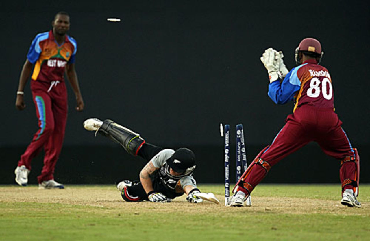 Brendon McCullum is stumped off Sulieman Benn, West Indies v New Zealand, ICC World Twenty20 warm-up, Guyana, April 28, 2010
