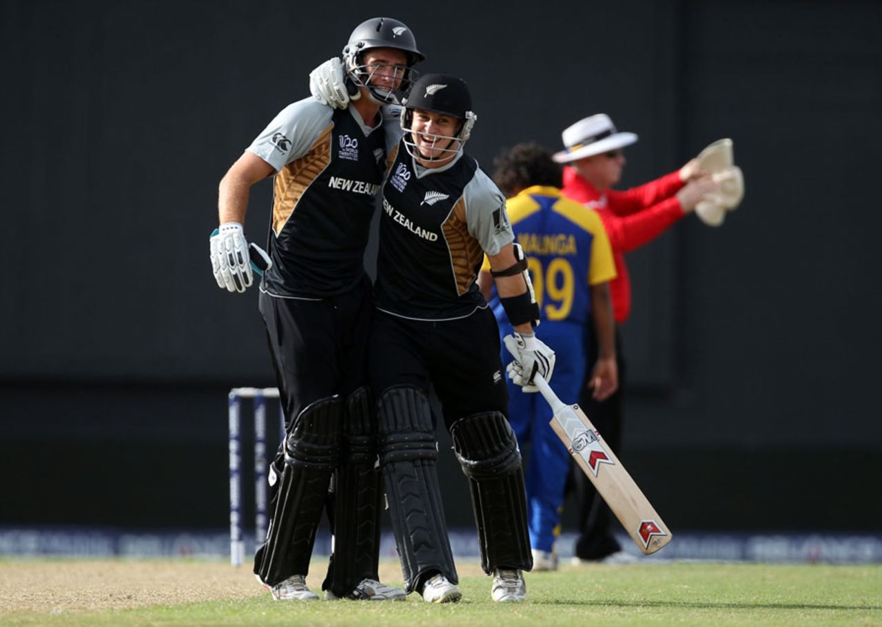 Nathan McCullum lets out a roar after steering New Zealand home, New Zealand v Sri Lanka, ICC World Twenty20,Group B, Providence, April 30, 2010 