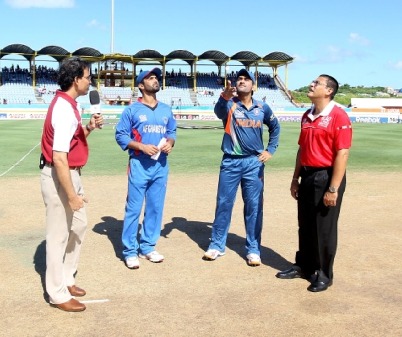Nawroz Mangal and MS Dhoni at the toss ahead of Afghanistan's historic fixture, Afghanistan v India, World Twenty20, Gros Islet, May 1, 2010