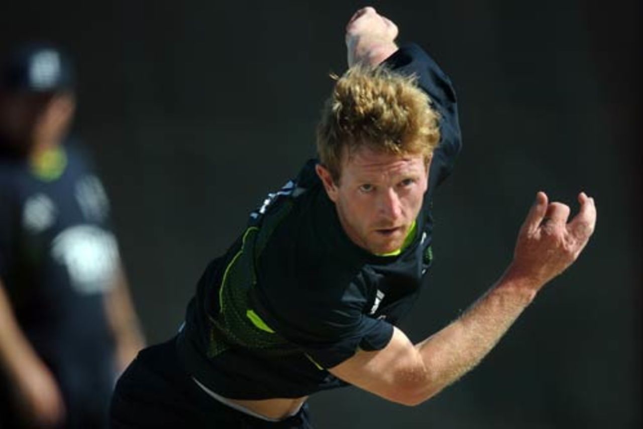 Paul Collingwood bowls at training, Guyana, May 2, 2010