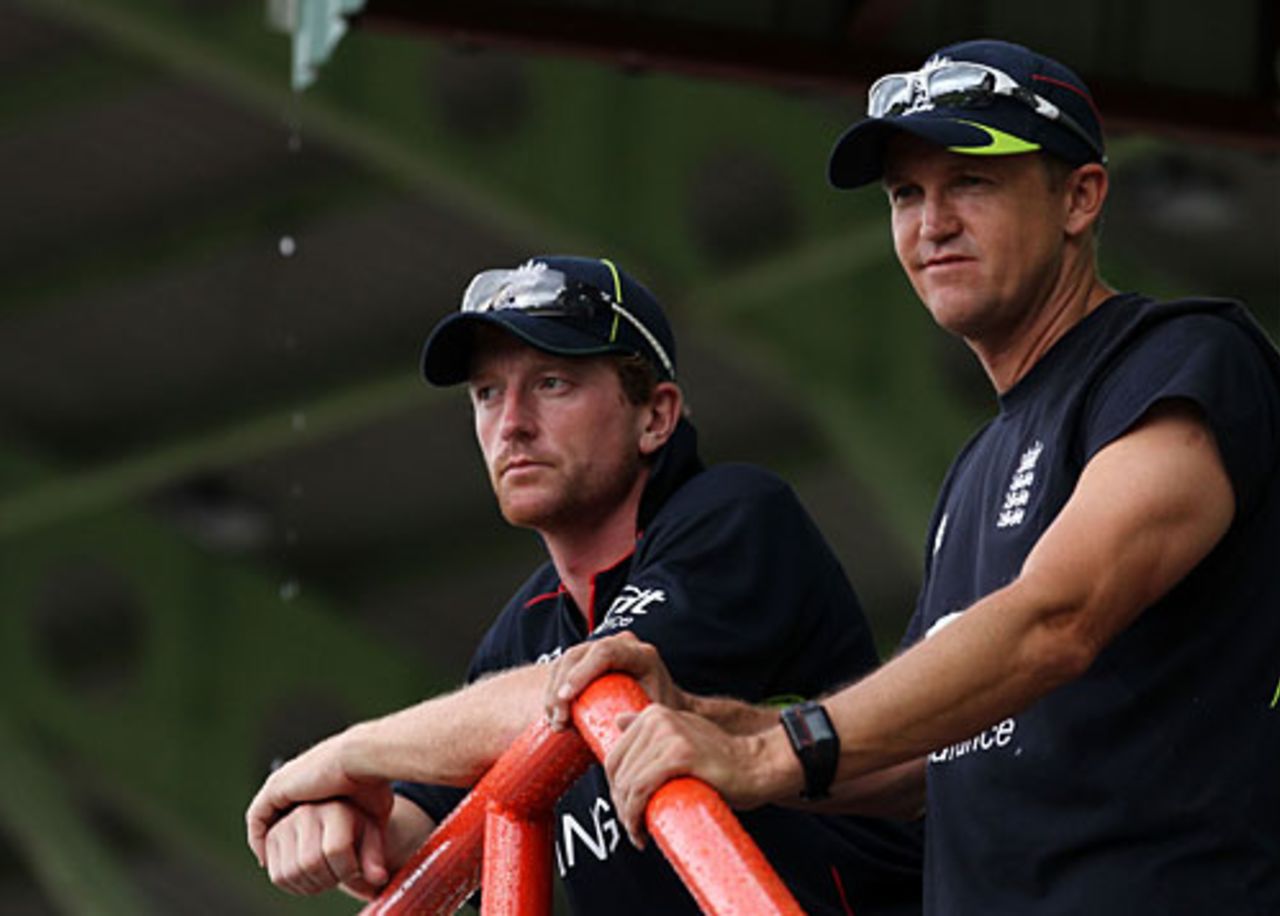 Andy Flower and Paul Collingwood were left frustrated as the Duckworth/Lewis calculation left West Indies with an easy target, West Indies v England, World Twenty20, Guyana, May 3, 2010