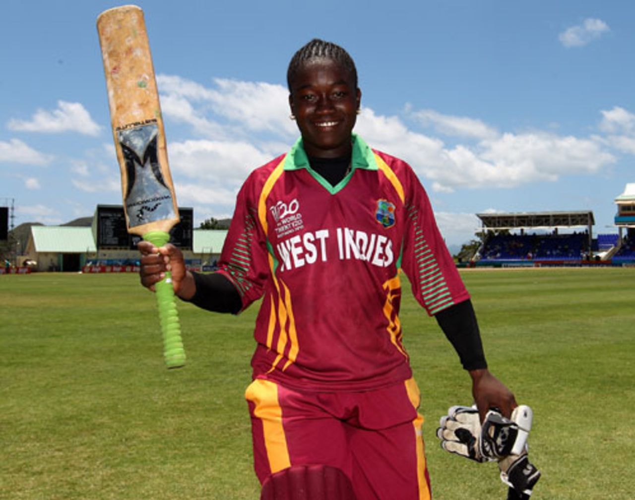 Deandra Dottin celebrates her hurricane hundred , West Indies v South Africa, ICC Women's World Twenty20, St Kitts, May 5 2010