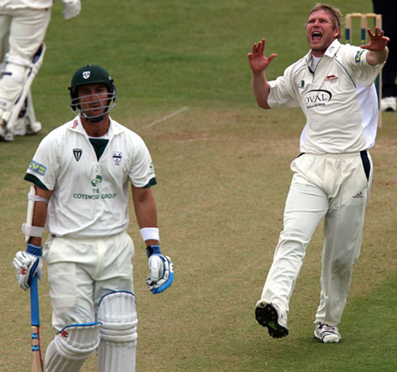 Matthew Hoggard celebrates dismissing Phill Jacques for his second duck of the match, Leicestershire v Worcestershire, County Championship, Division Two, Leicester, May 5, 2010