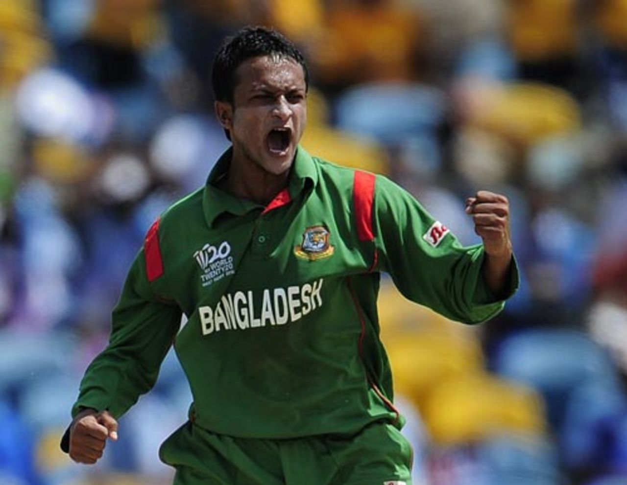 A pumped-up Shakib Al Hasan after picking up a wicket, Australia v Bangladesh, Group A, ICC World Twenty20, Barbados, May 5, 2010