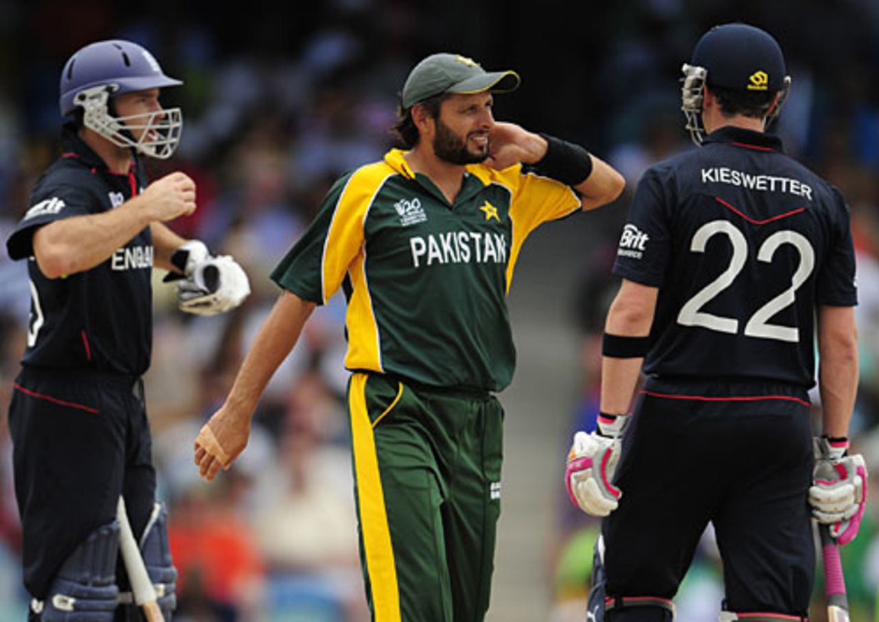 England's openers were both given lives by Pakistan, much to the despair of Shahid Afridi, England v Pakistan, Group E, World Twenty20, Barbados, May 6, 2010

