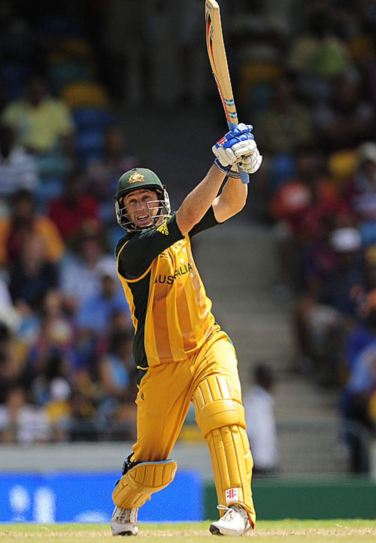 David Hussey goes over extra cover, Australia v India, Super Eights, ICC World Twenty20, Bridgetown, May 7, 2010